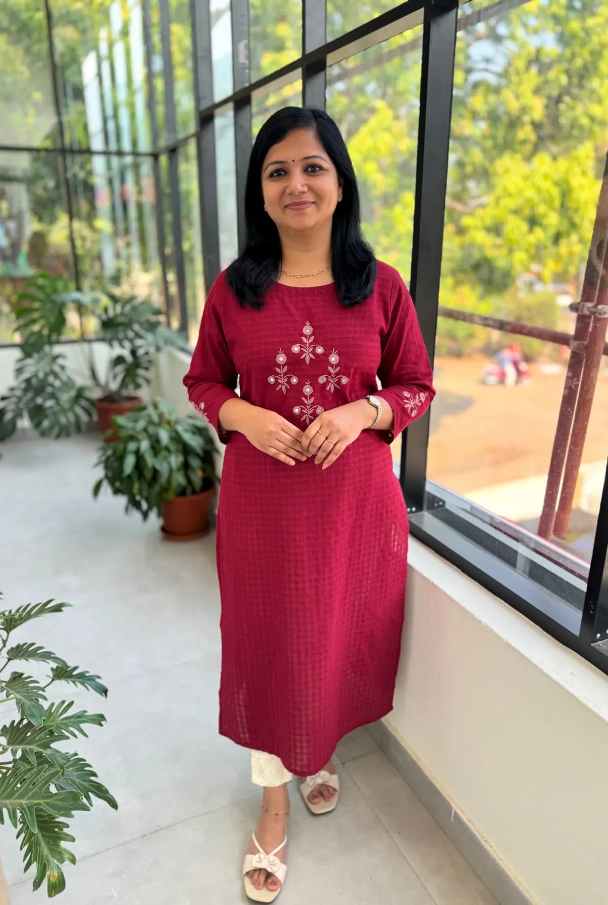 Anvita Brand Kurti In Cotton -  Dark Maroon