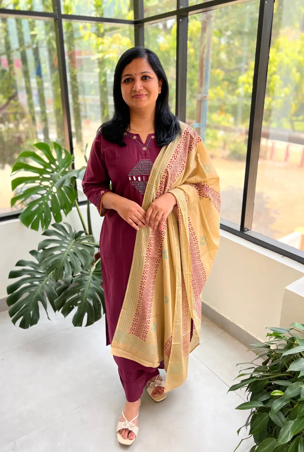 3 Piece Set In Cotton - Purple n Chiku