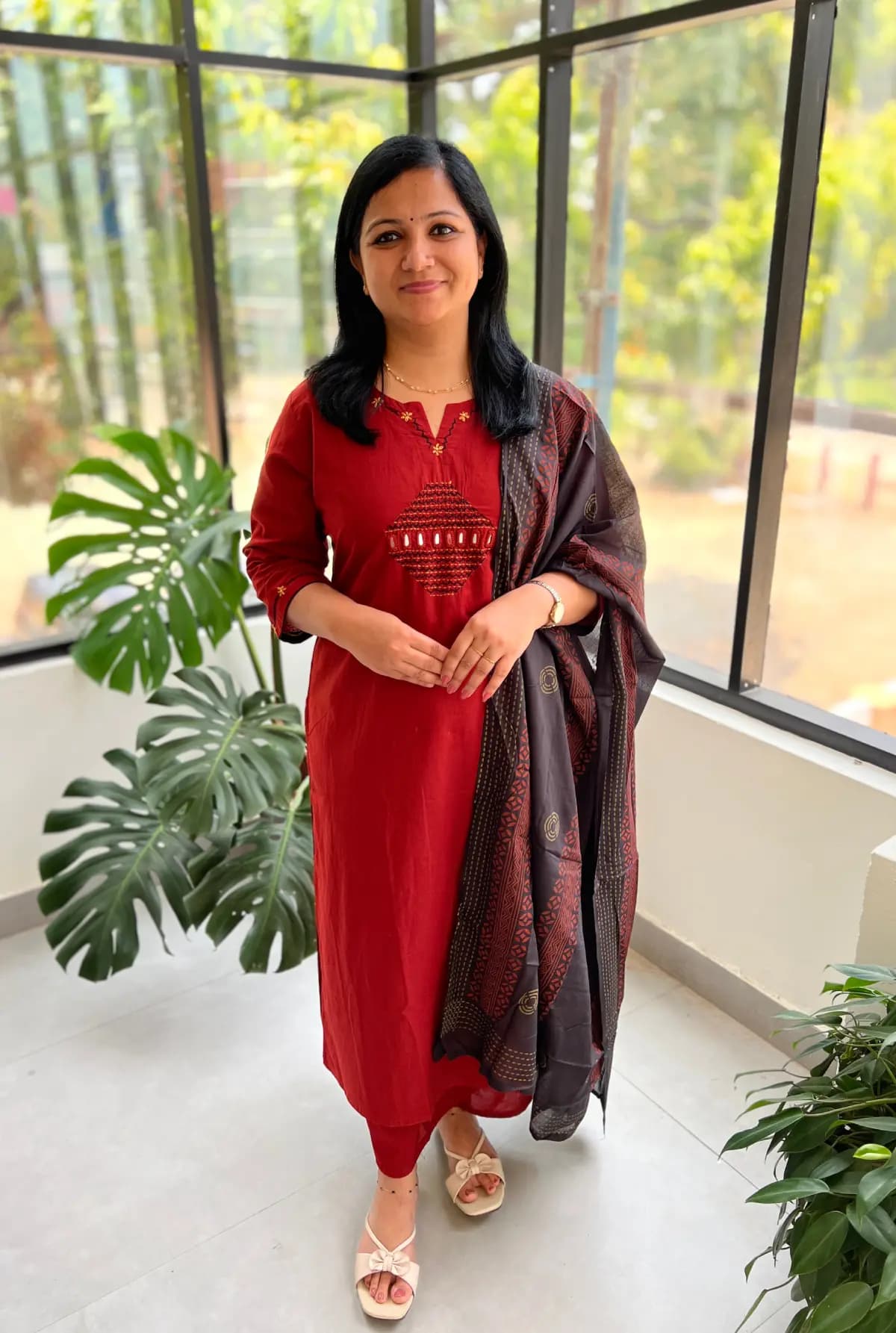 3 Piece Set In Cotton - Brick n Black