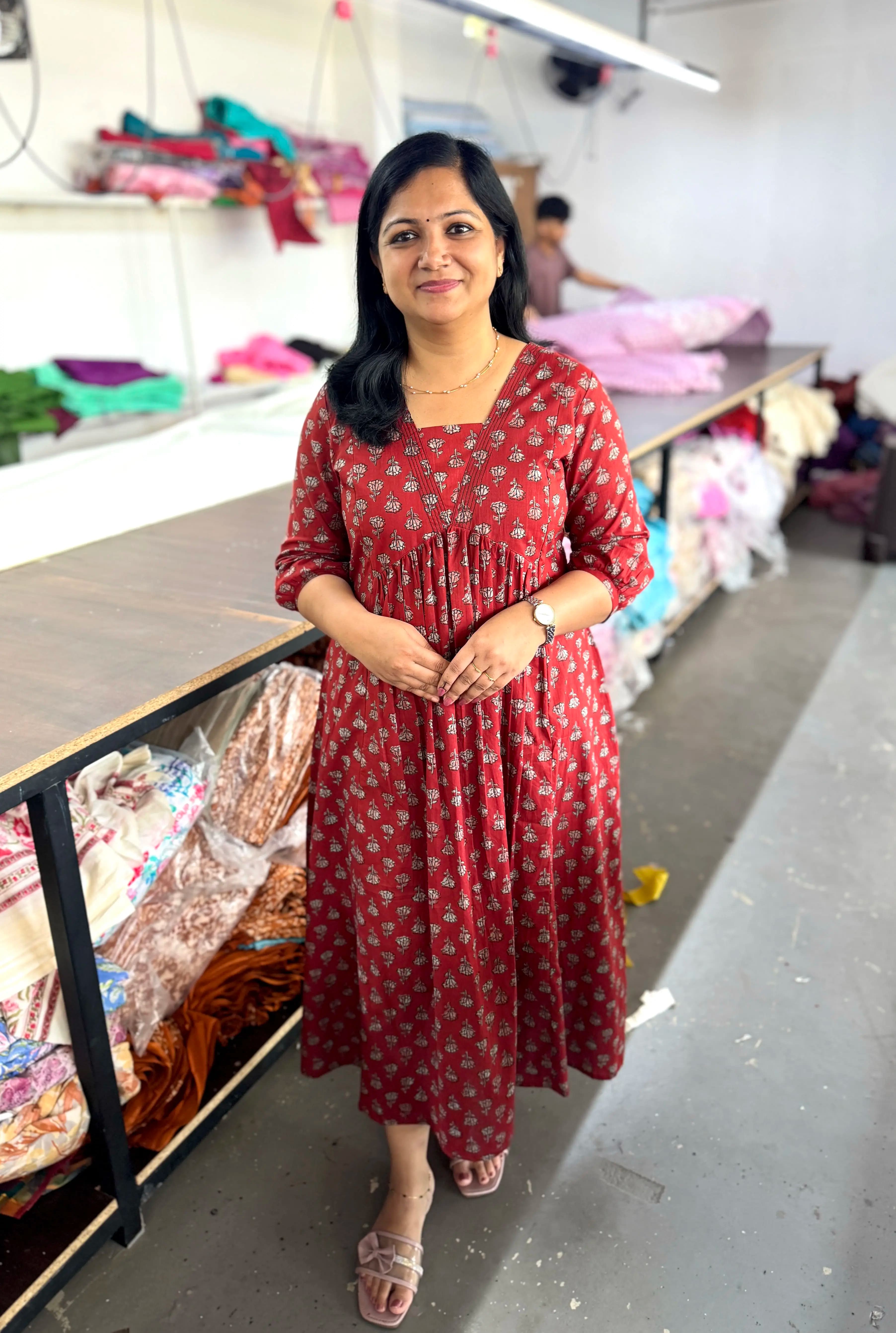 Florista Kurti In Pure Cotton - Brick Red
