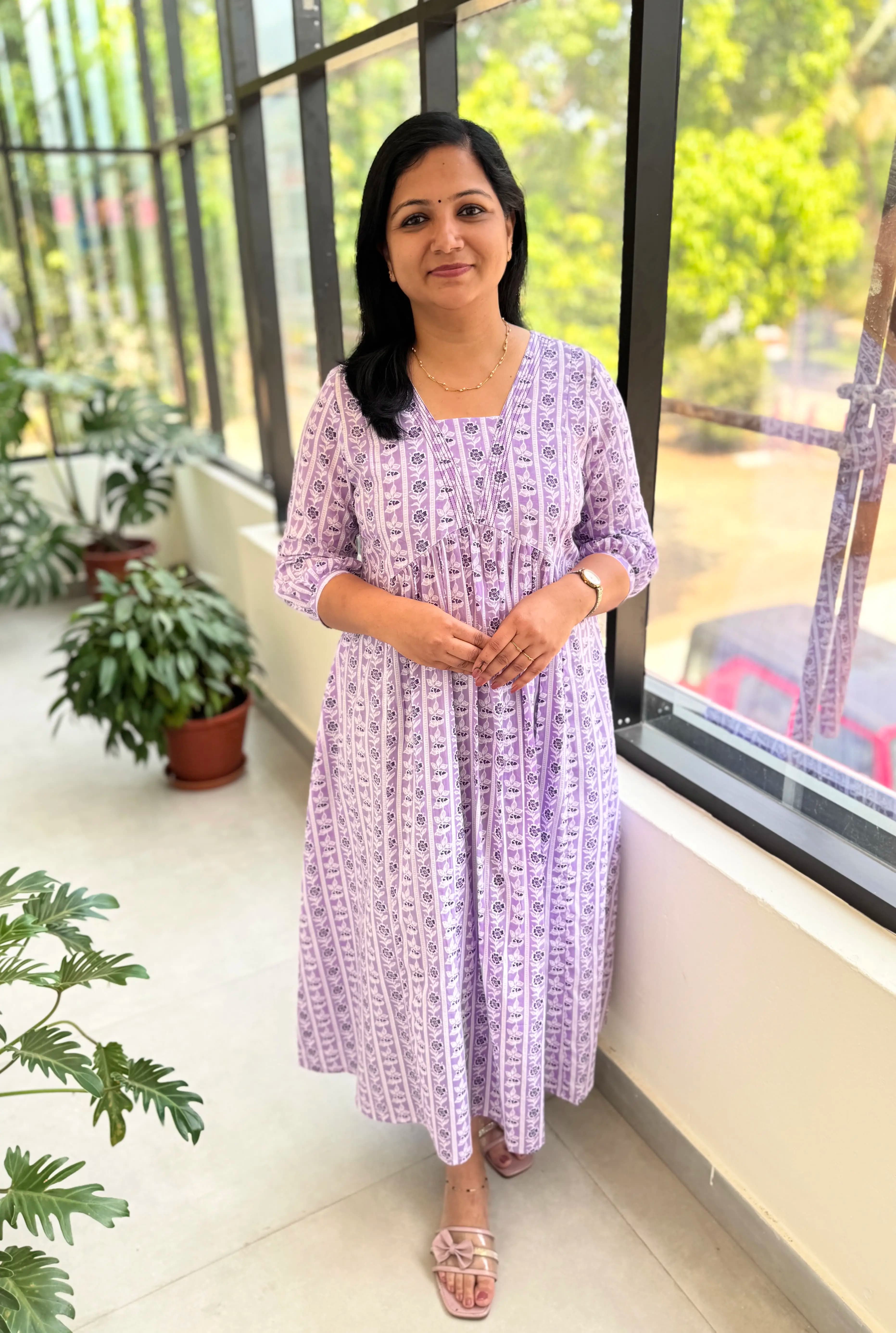 Florista Kurti In Pure Cotton - White n Lavender