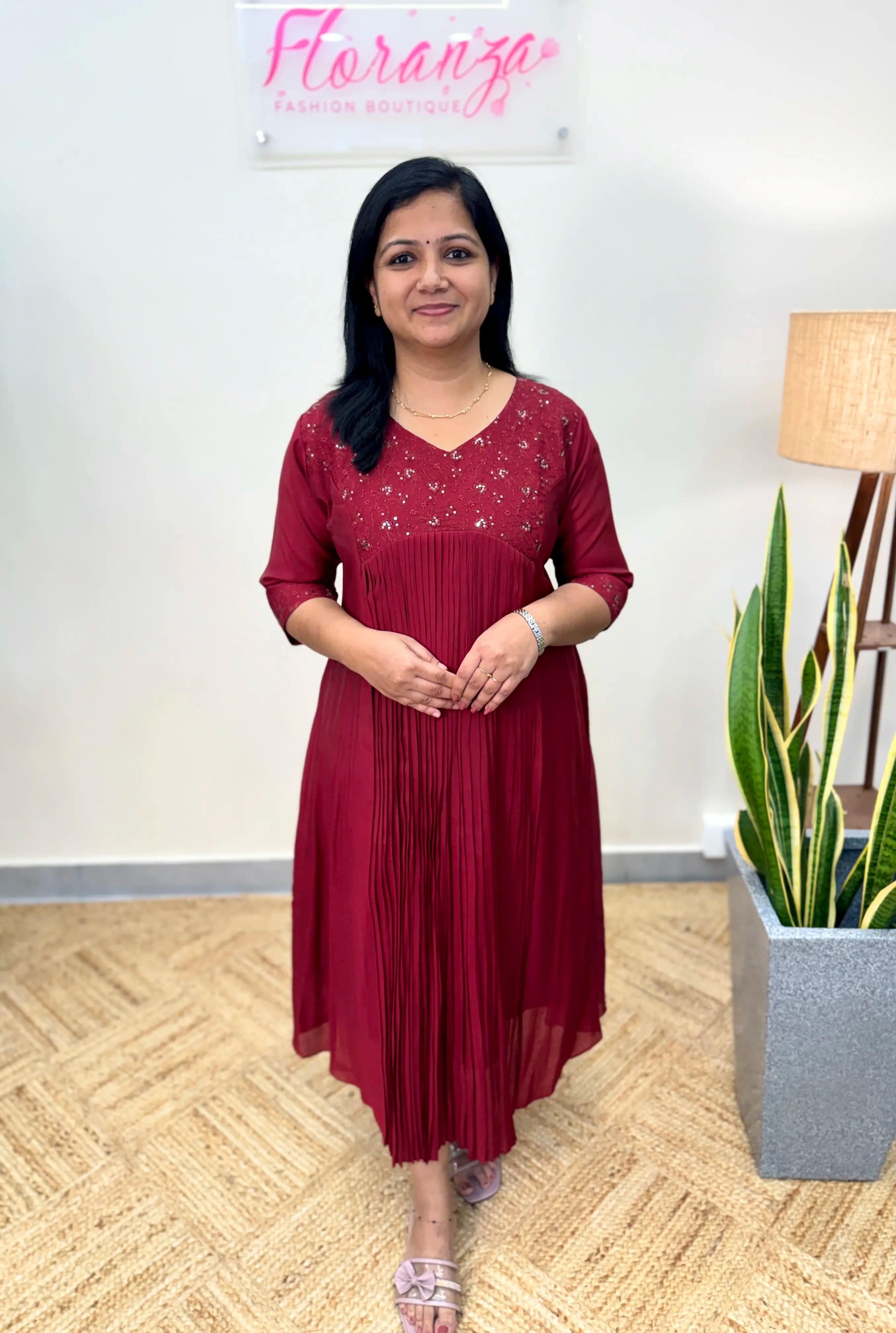 Kurti In Mul-Chanderi - Reddish Maroon