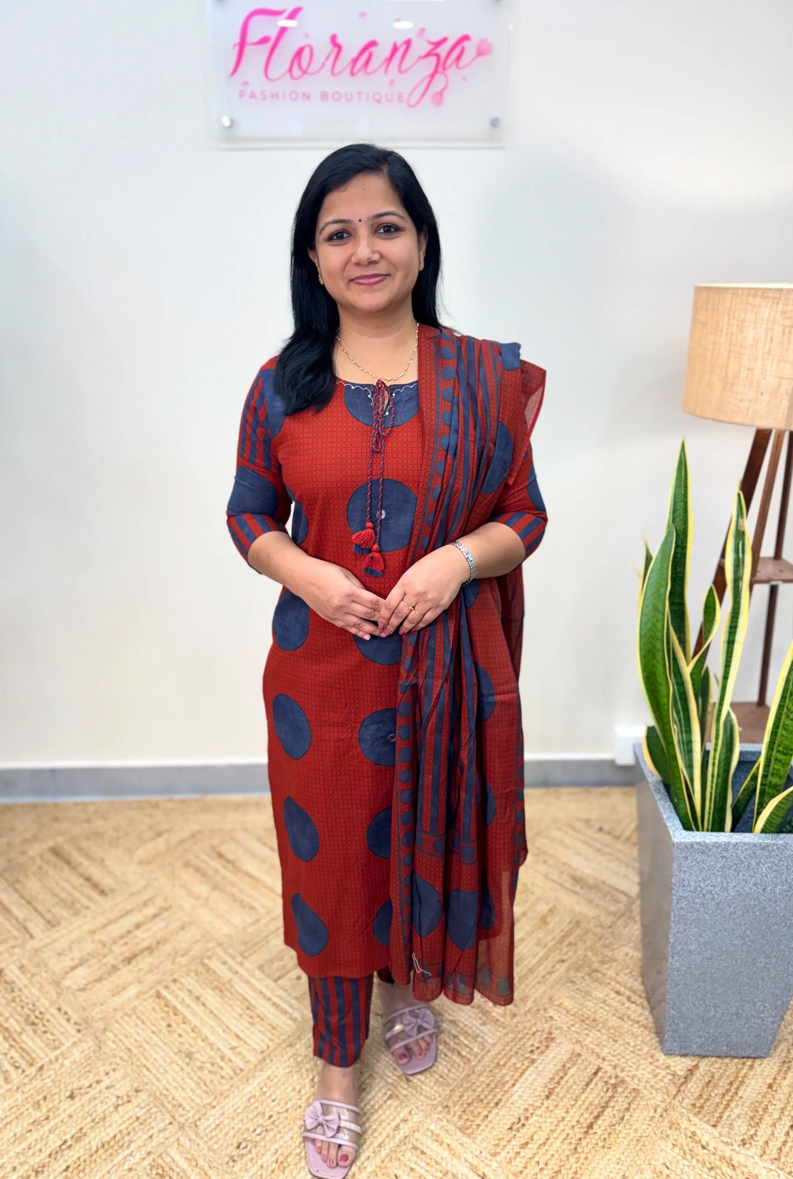 3 Piece Set in Cotton - Brick n Blue