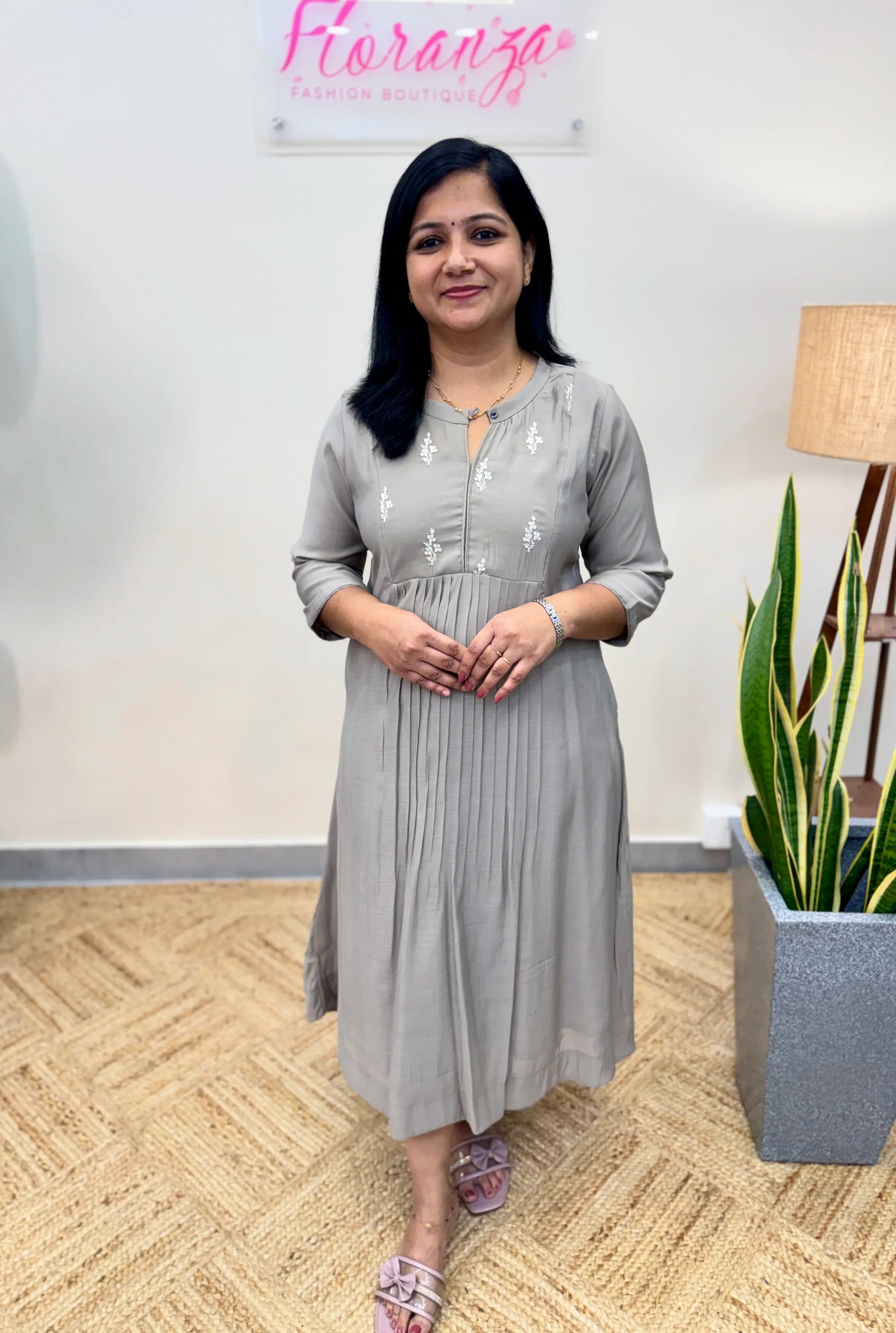 Kurti in Mul-Chanderi - Grey