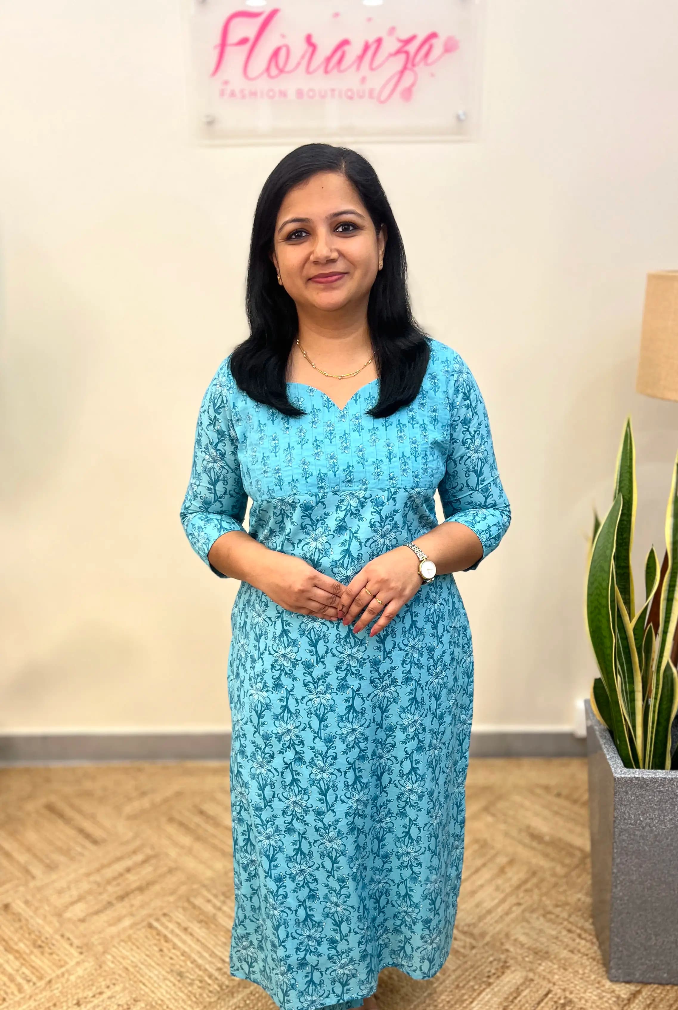 Florista Kurti in Printed Cotton  - Blue