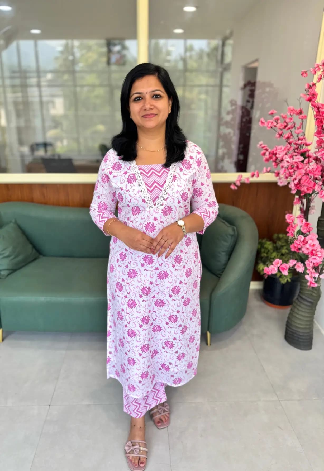 Florista Top n Bottom Set in Cotton - White n Pink mix Lavender Combo