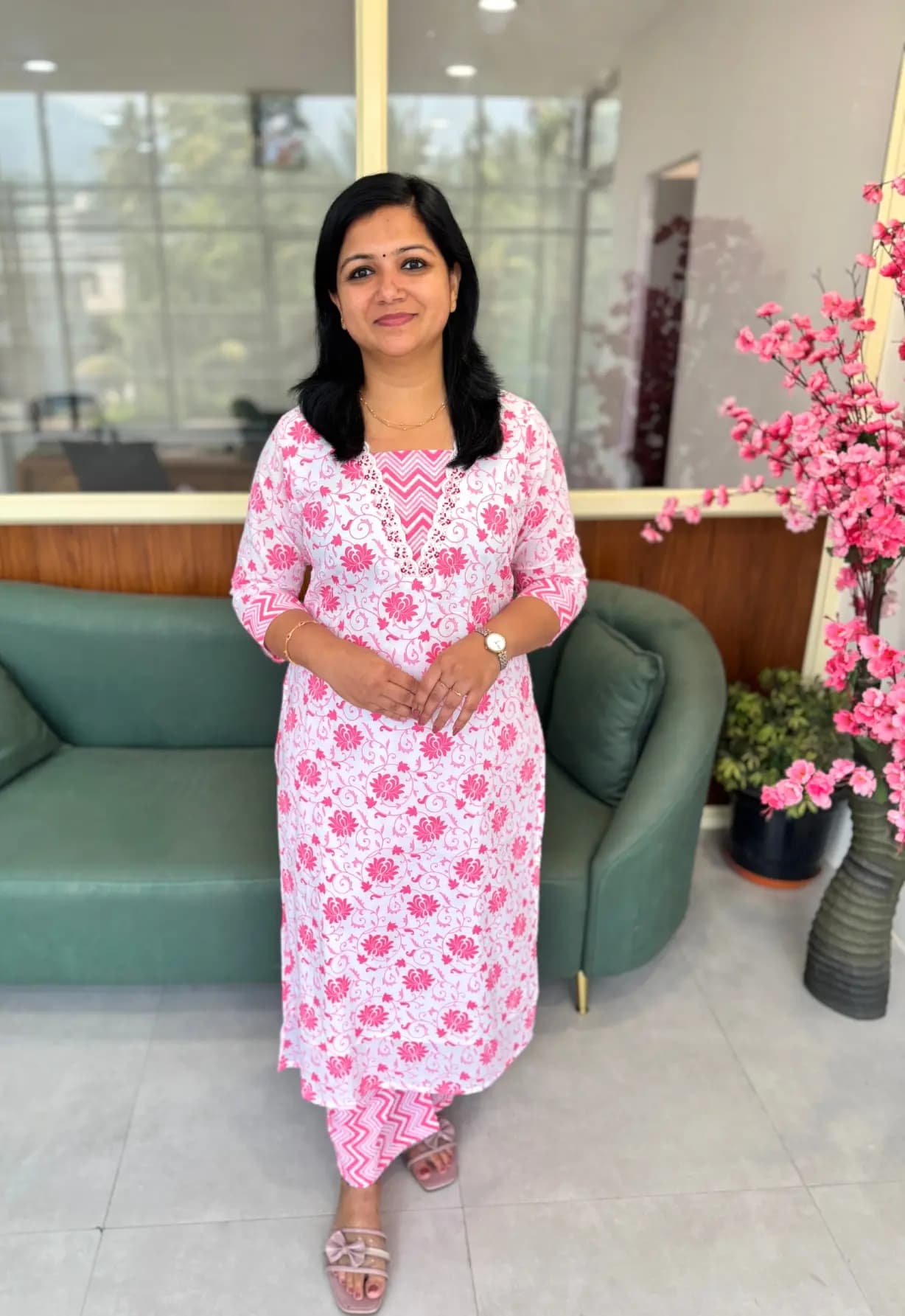 Florista Top n Bottom Set in Cotton - White n Dark Peach Combo