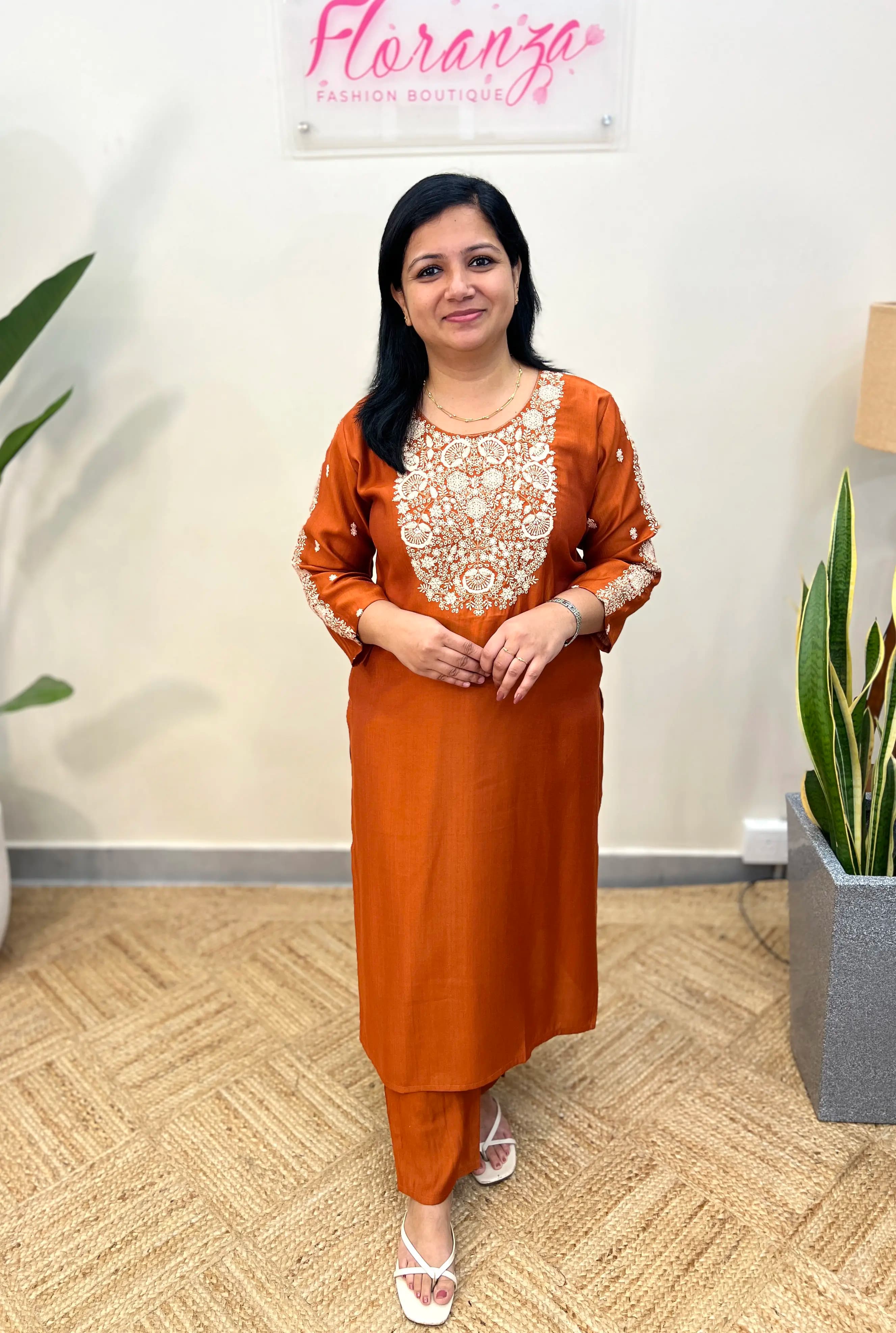 Top n Bottom Set in Vatican Silk - Rust Orange