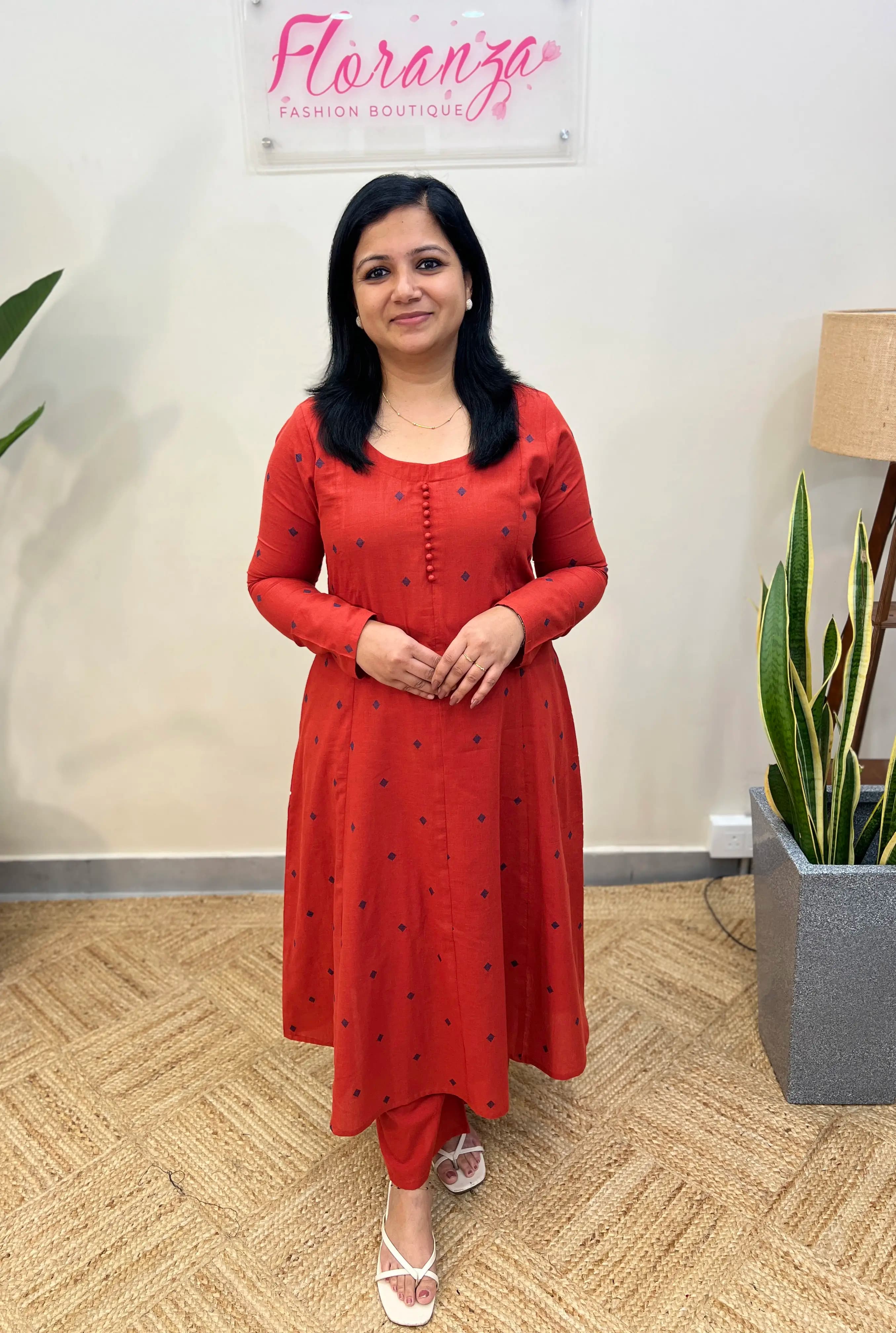 Co-ord Set in Weaved Cotton - Brick Orange