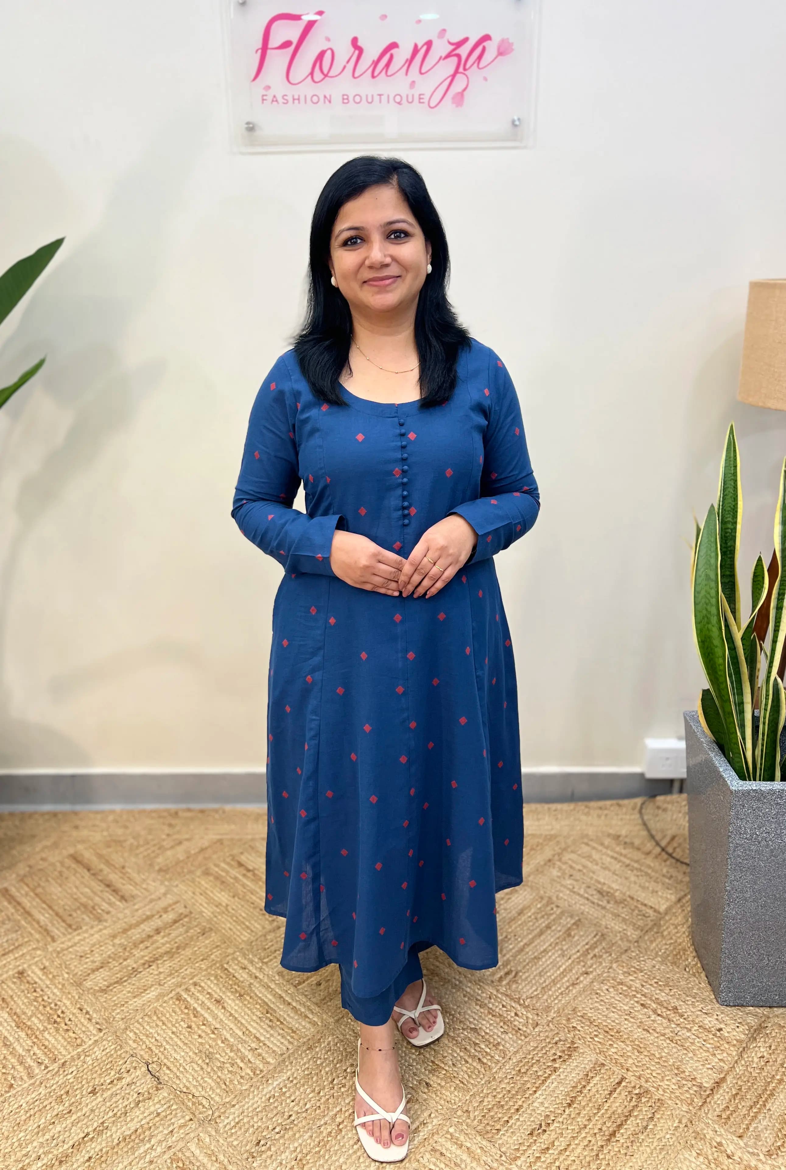 Co-ord Set in Weaved Cotton - Teal Blue