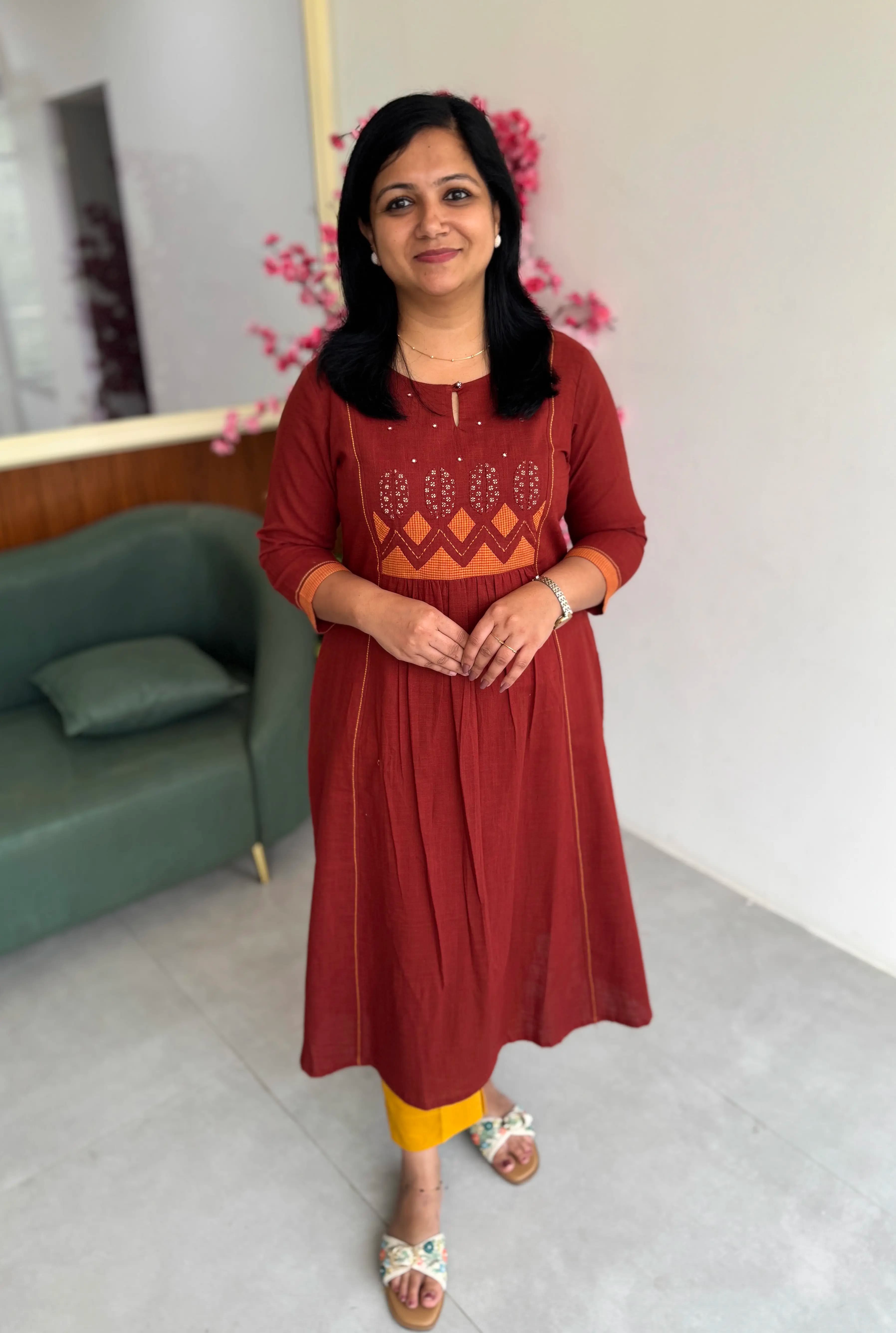 Anvita Brand Cotton Kurti - Brick Red