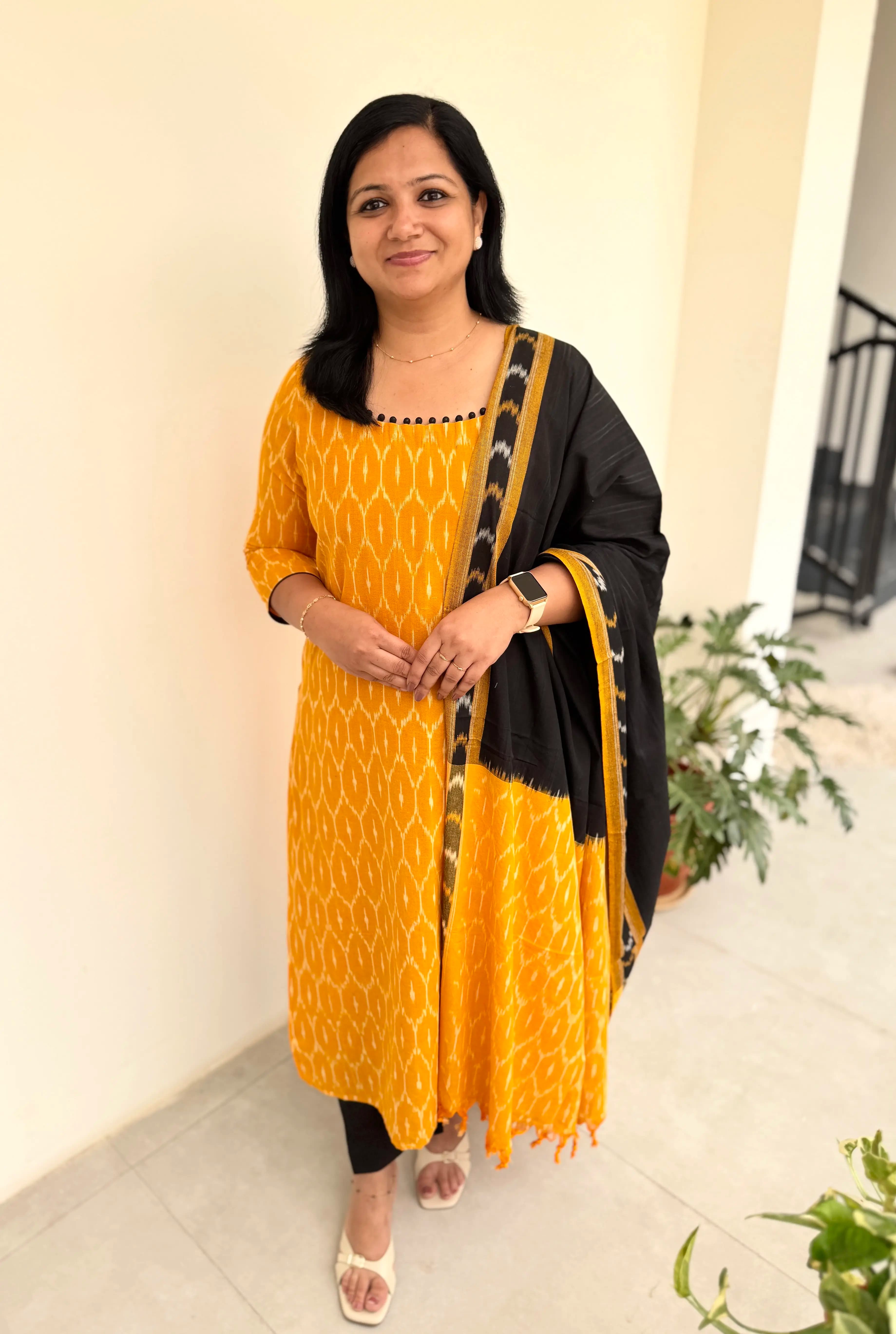 Florista 3 Piece Set in Cotton Ikat - Bright Yellow n Black Combo