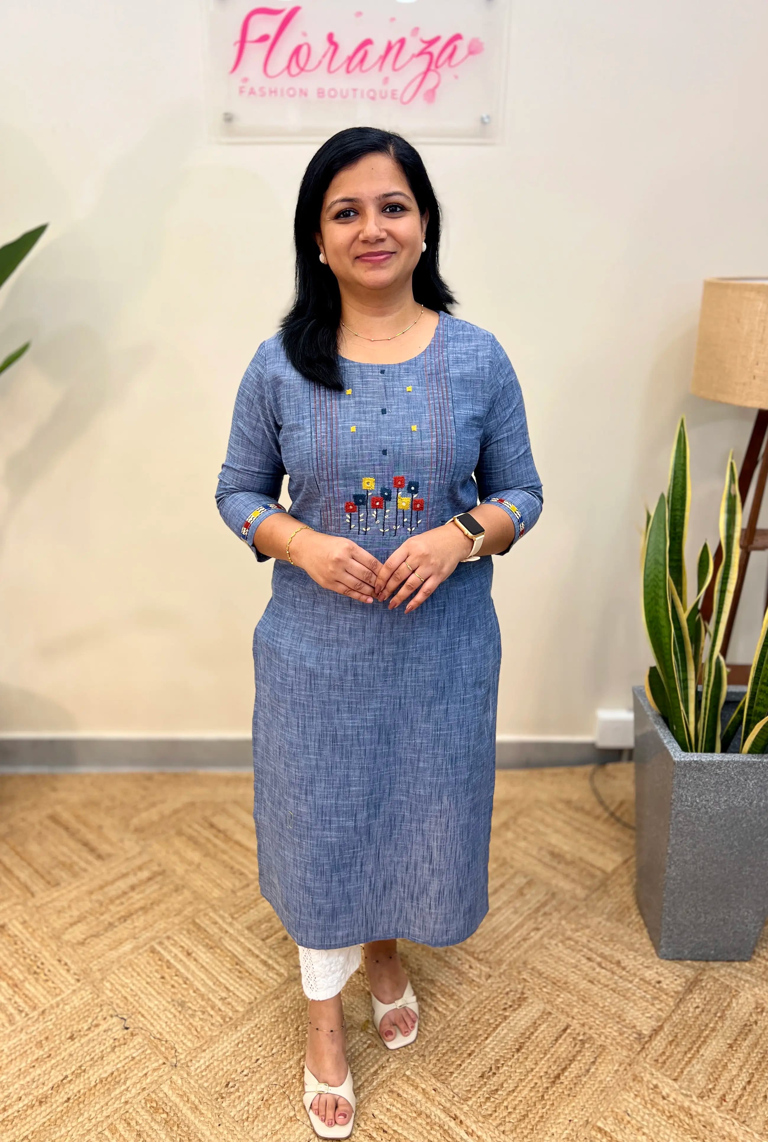 Anvita Brand Kurti in Pure Cotton - Bluish Grey