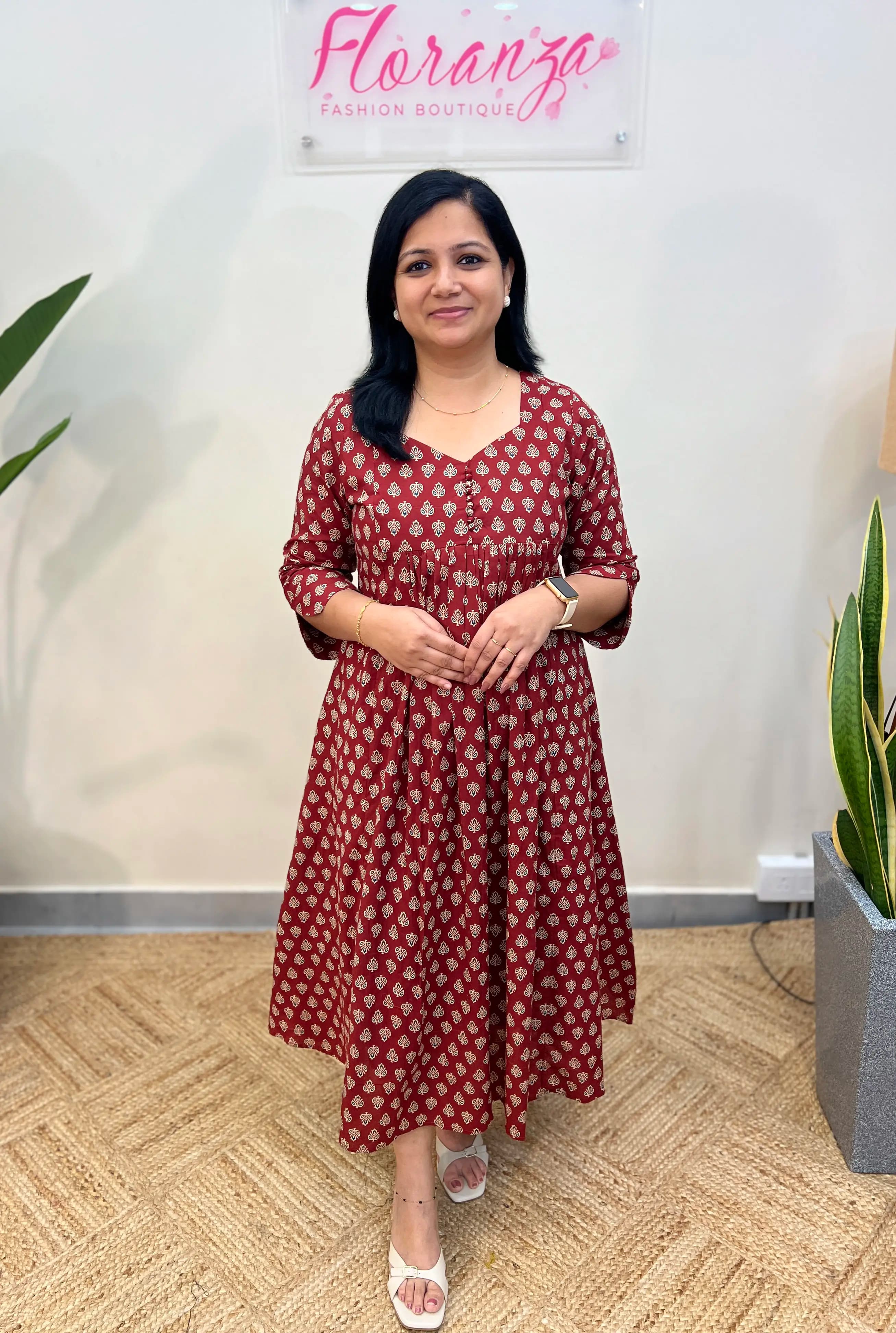 Florista Kurti In Printed Cotton - Brick