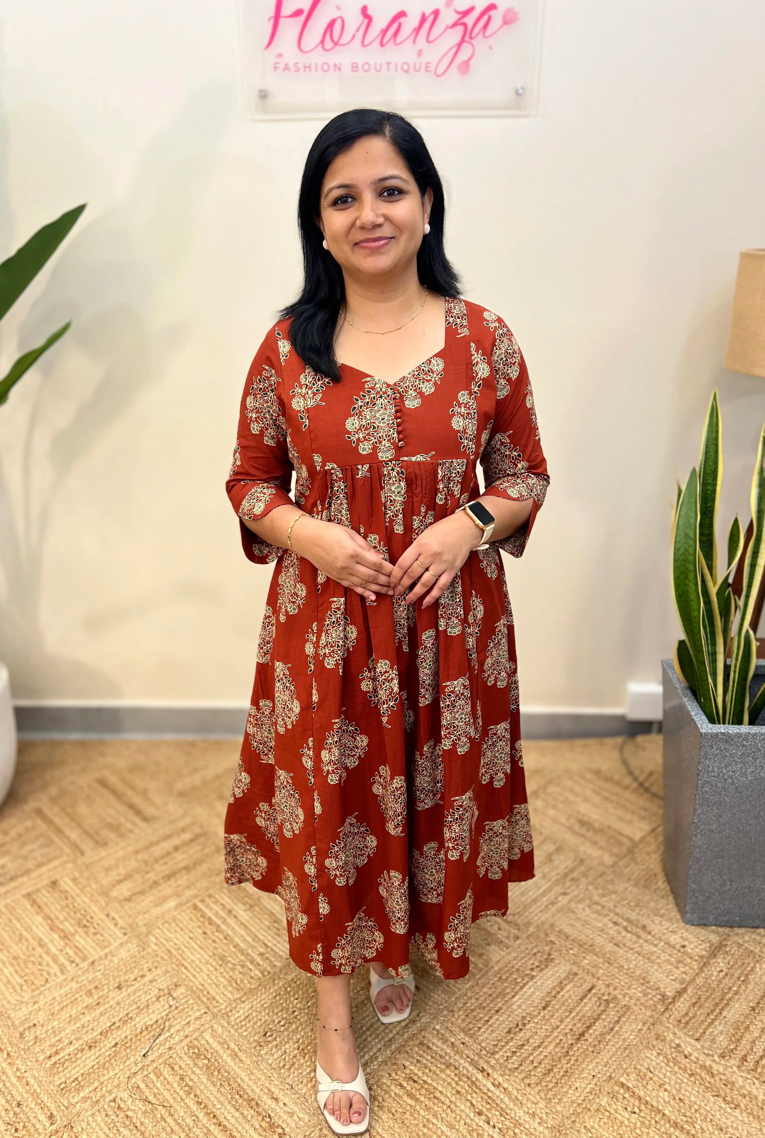 Florista Kurti In Printed Cotton - Brick