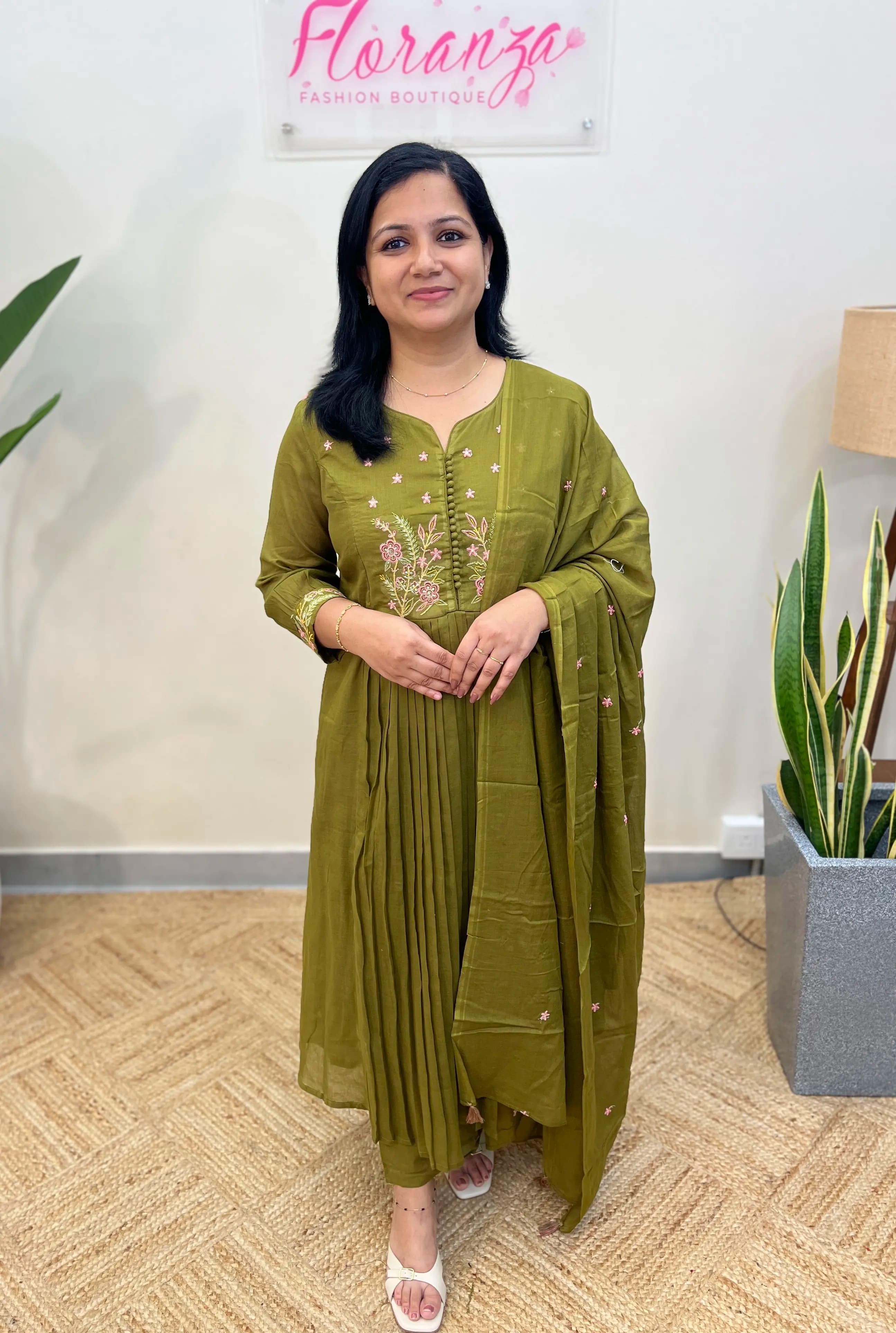 3 Piece Set in Soft Mul-Cotton - Dark Olive Green