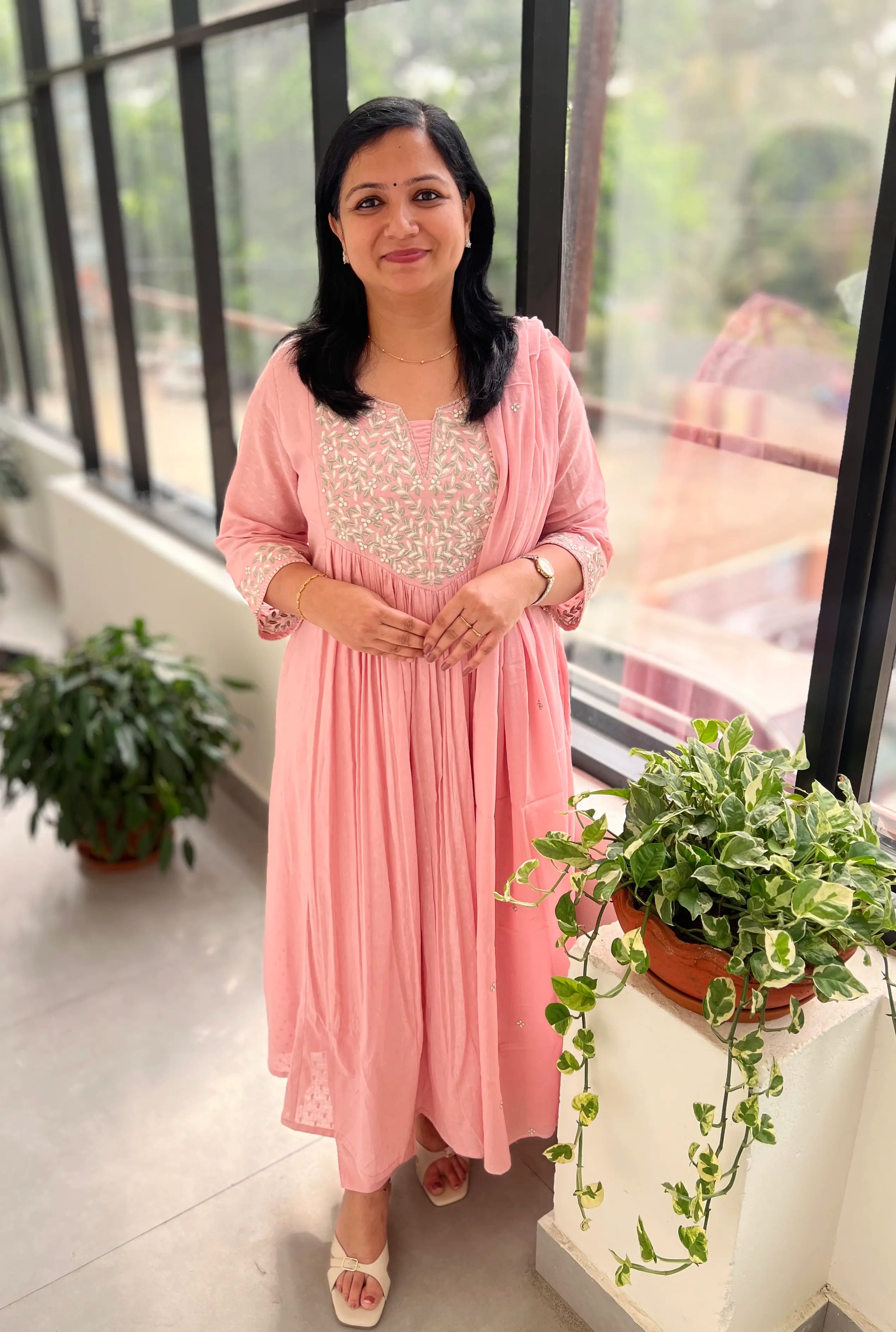 Semi Party Wear 3 Piece Set In Soft Mul-Cotton -  Light Pink