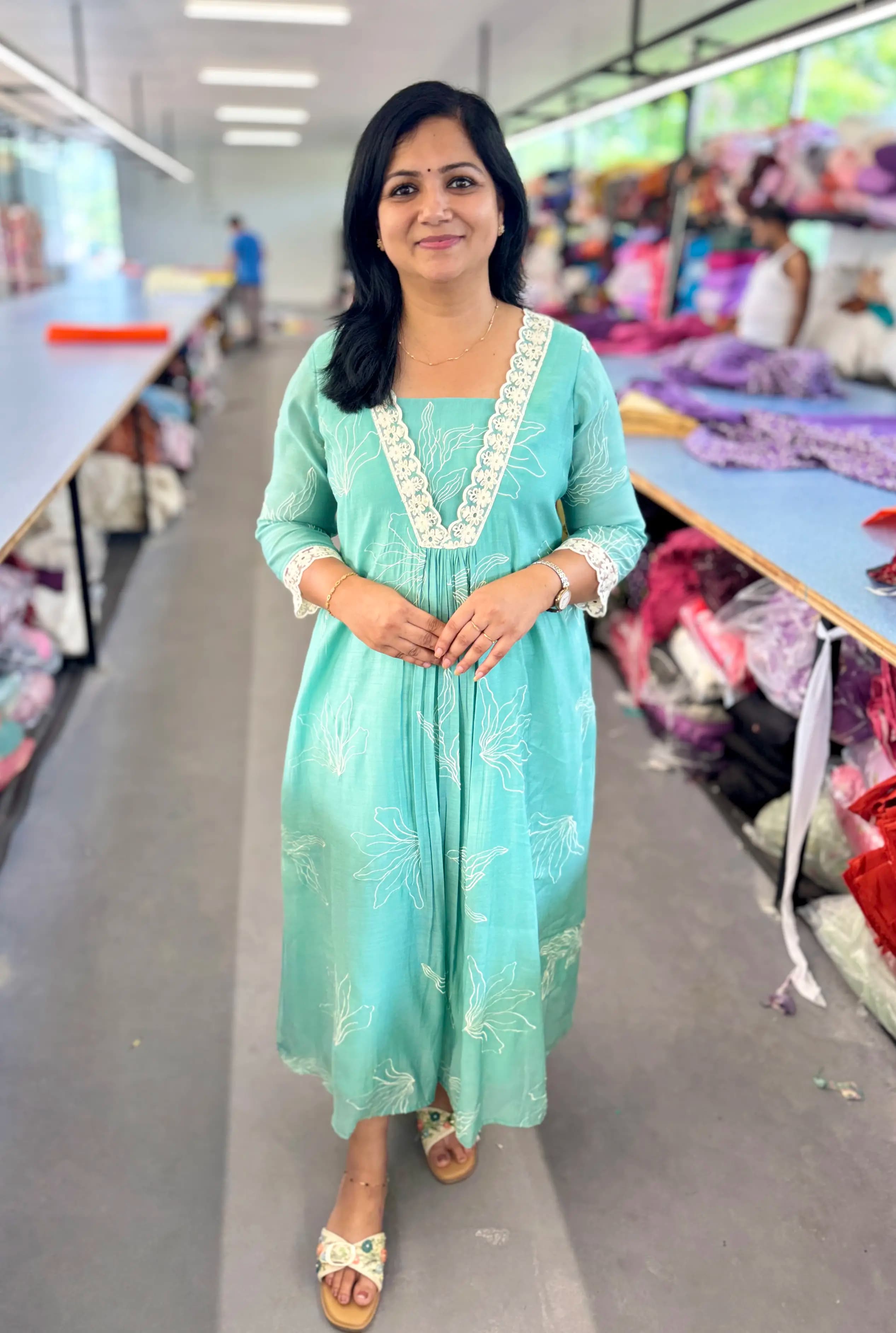 Florista Aline Kurti in Mul Chanderi - Green