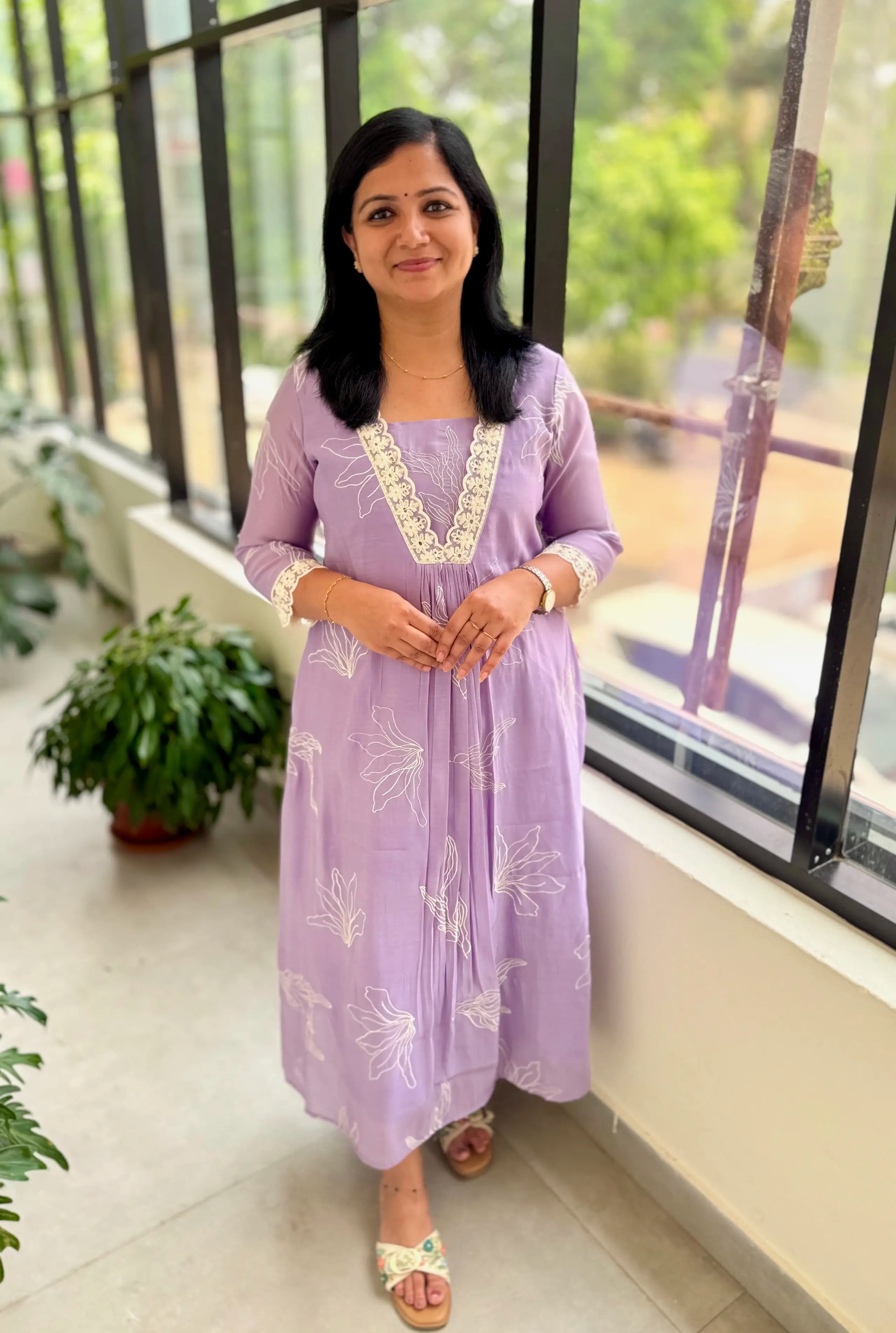 Florista Aline Kurti in Mul Chanderi - Light Lavender