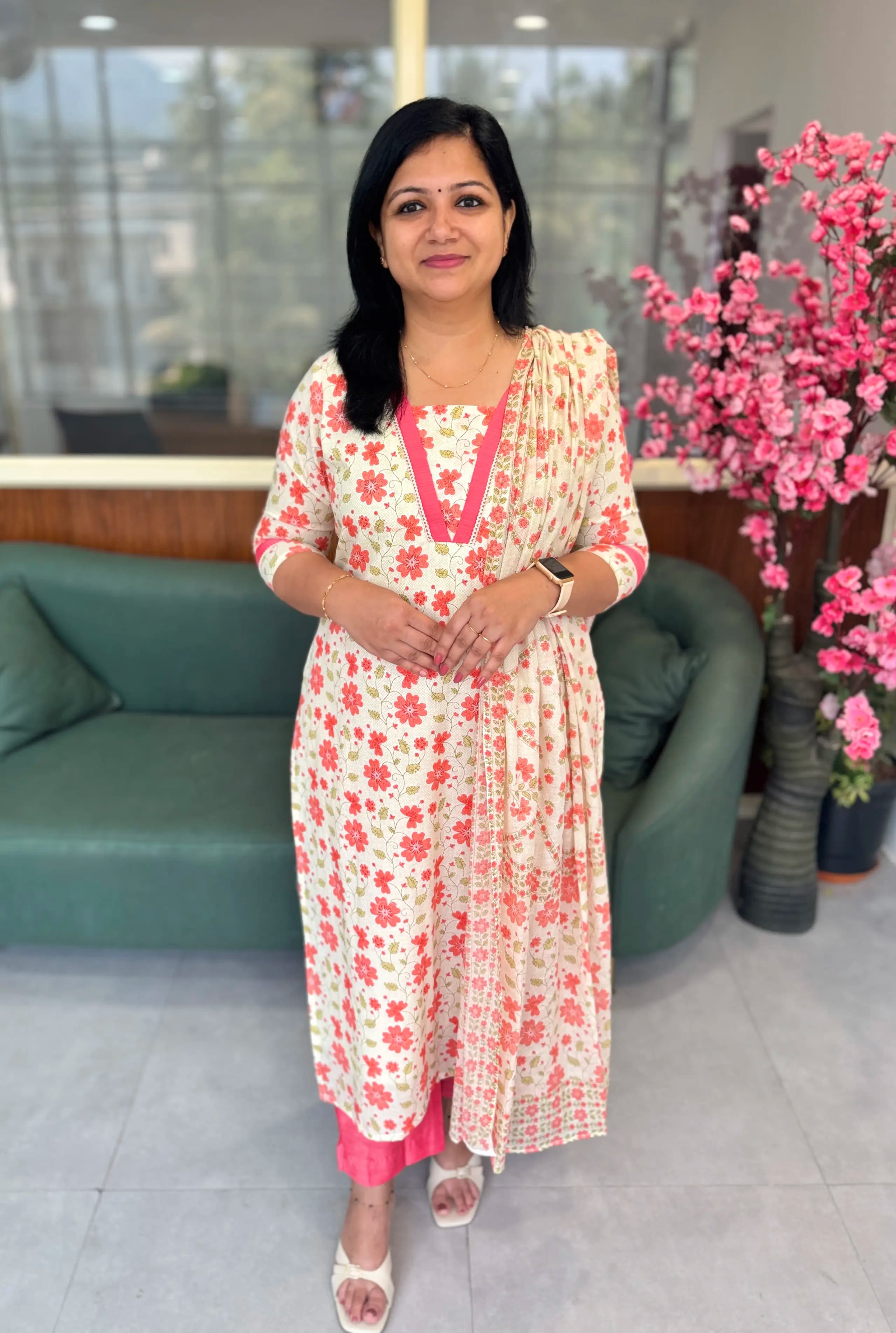 Florista 3 Piece Set in Printed Cotton - Off-White n Dark Peach