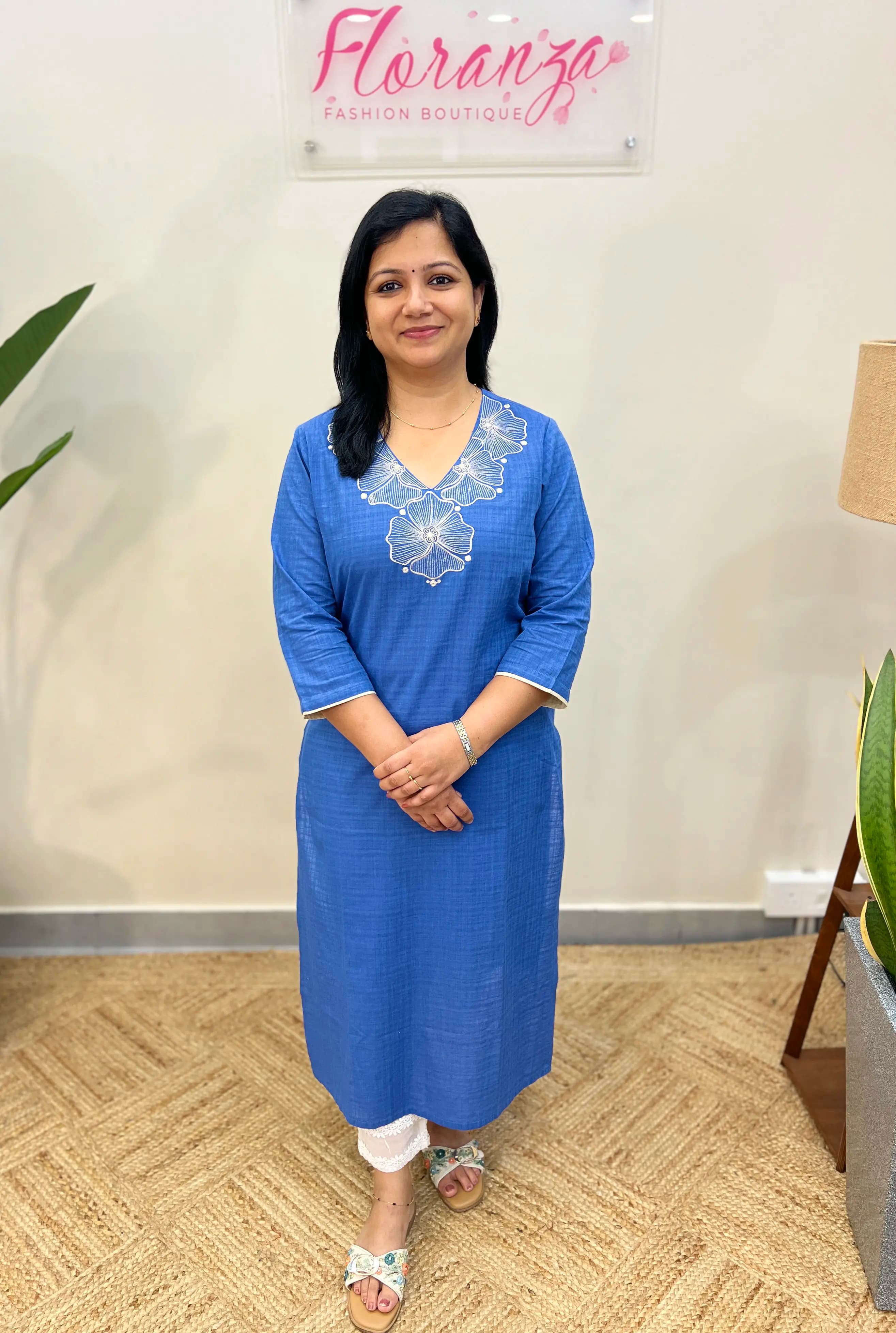 Anvita Brand Kurti In Cotton - Blue