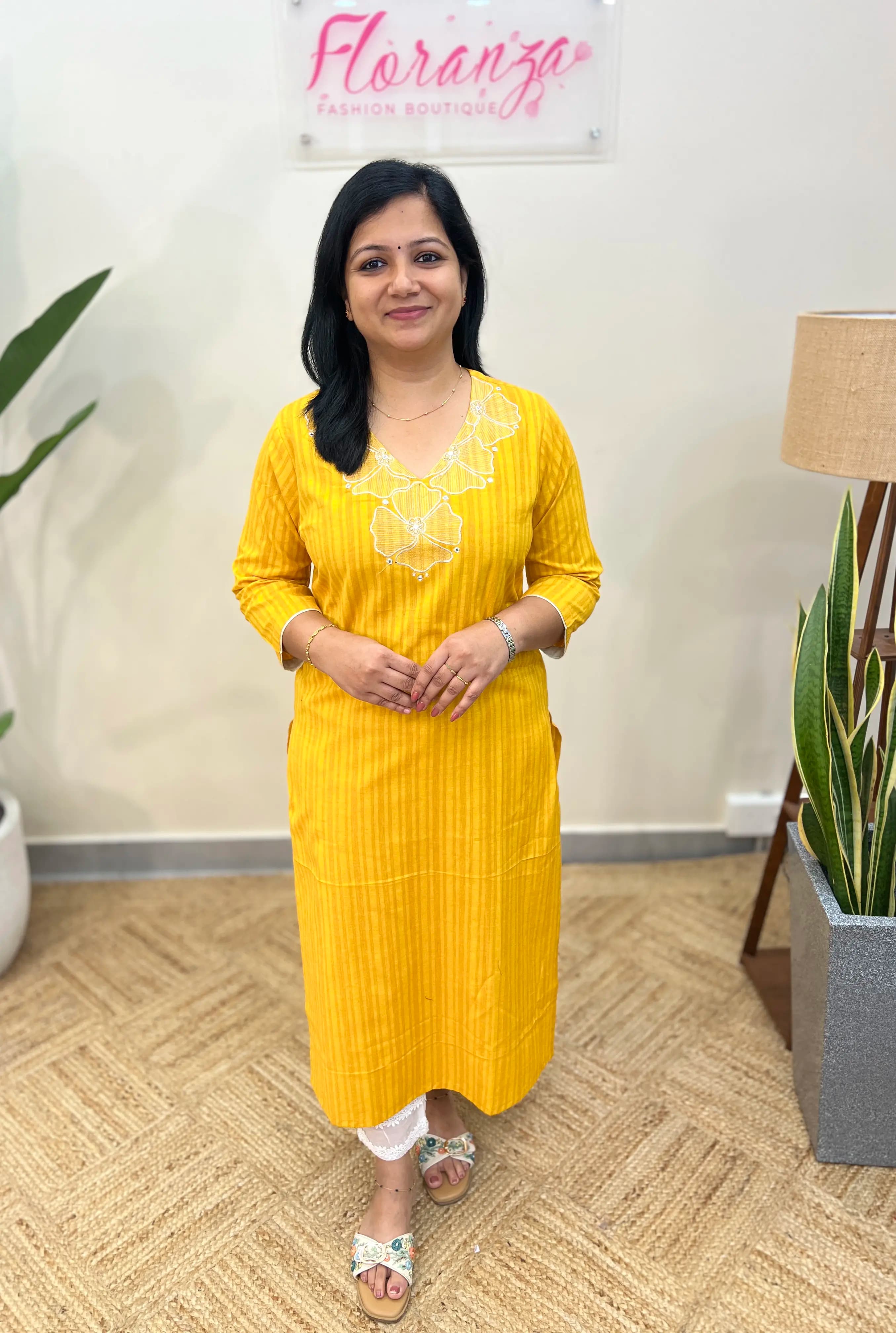 Anvita Brand Kurti In Cotton - Bright Yellow