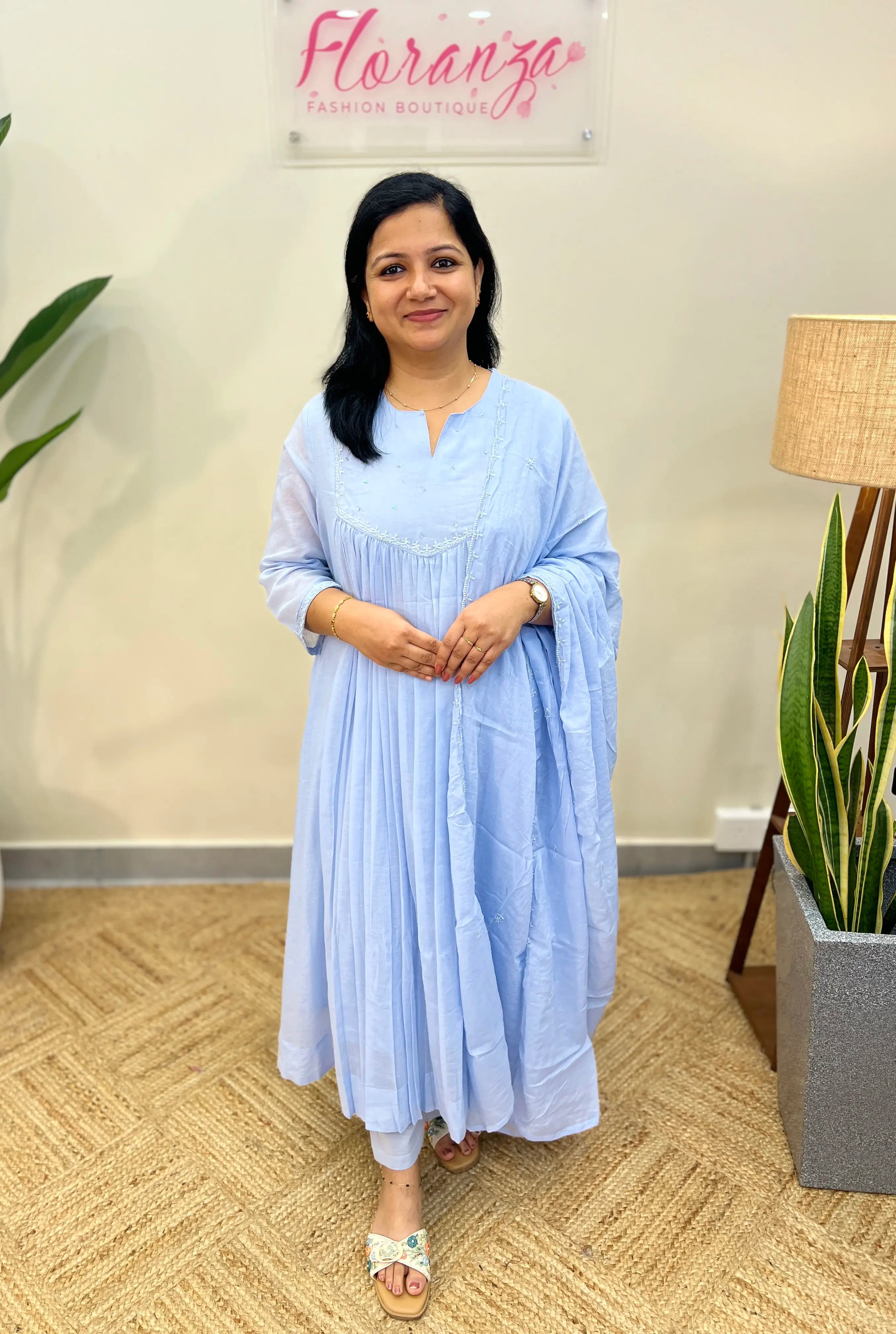 3 Piece Set in Soft Mul-Cotton - Powder Blue