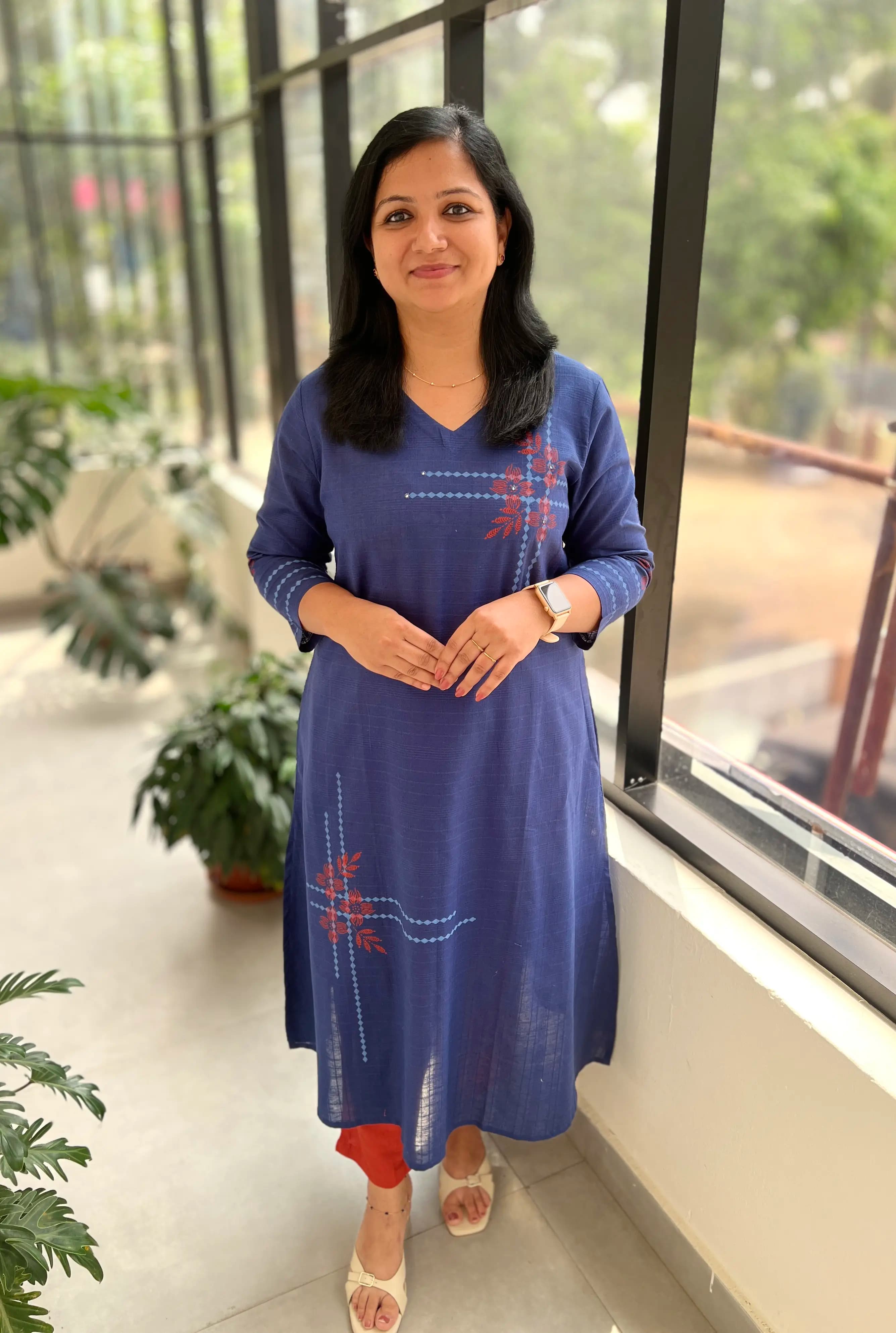 Anvita Brand Kurti In Pure Cotton - Navy Blue