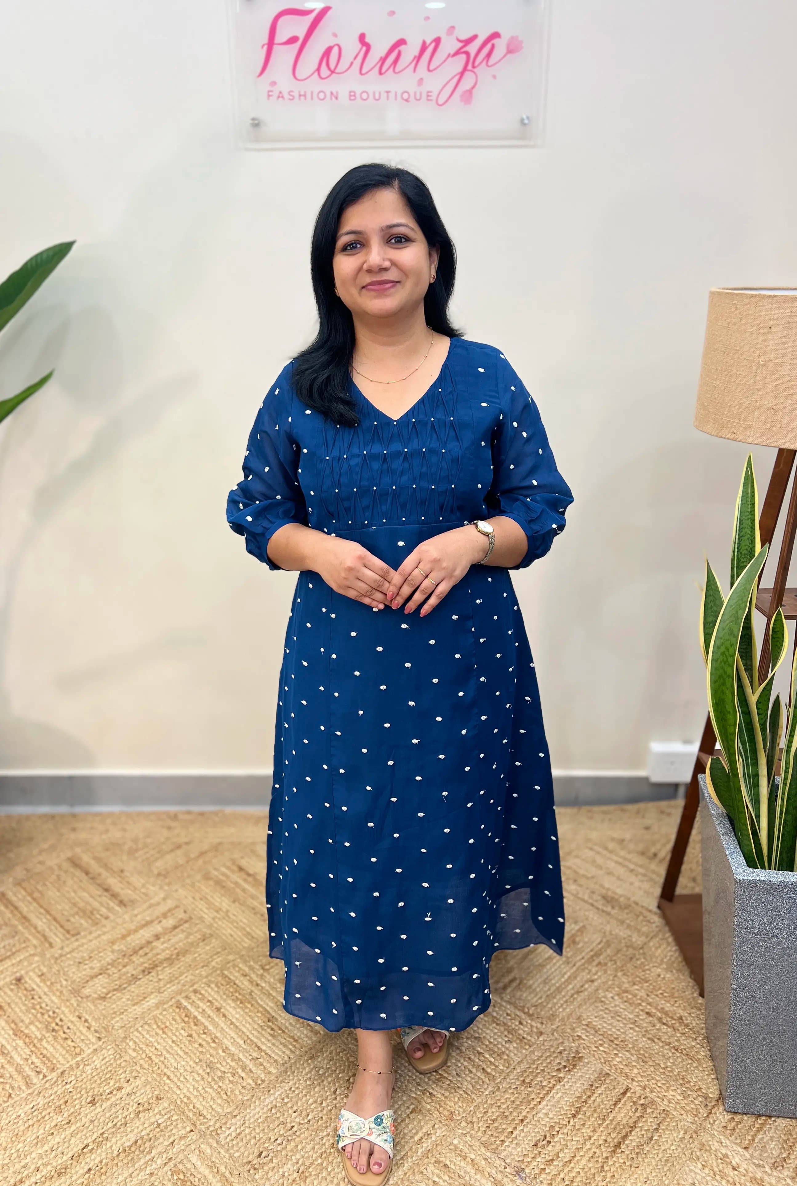 Florista Kurti in Mul-Chanderi - Teal Blue