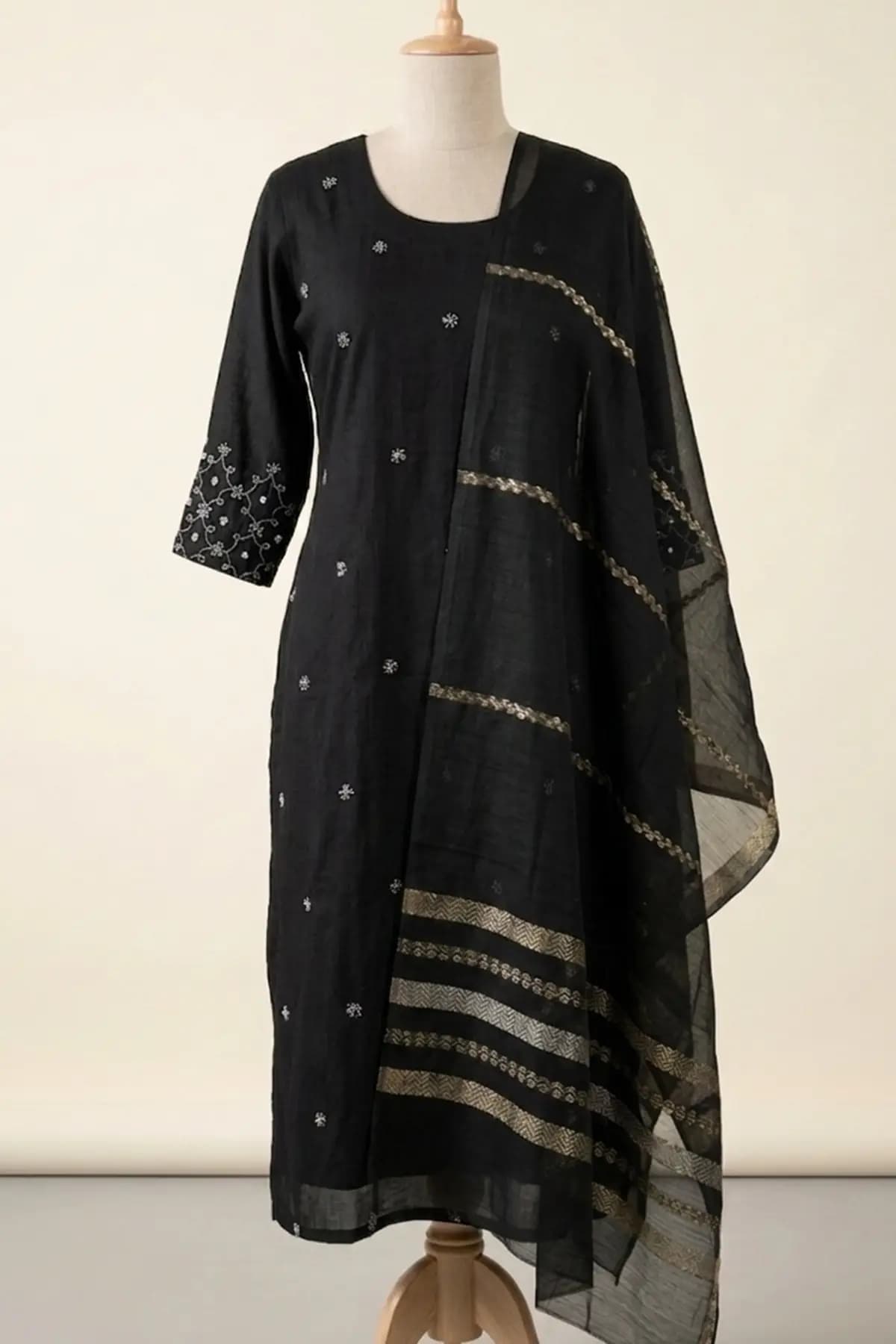Premium Party Wear 3 Piece Set In Silk Blended Fabric - Black