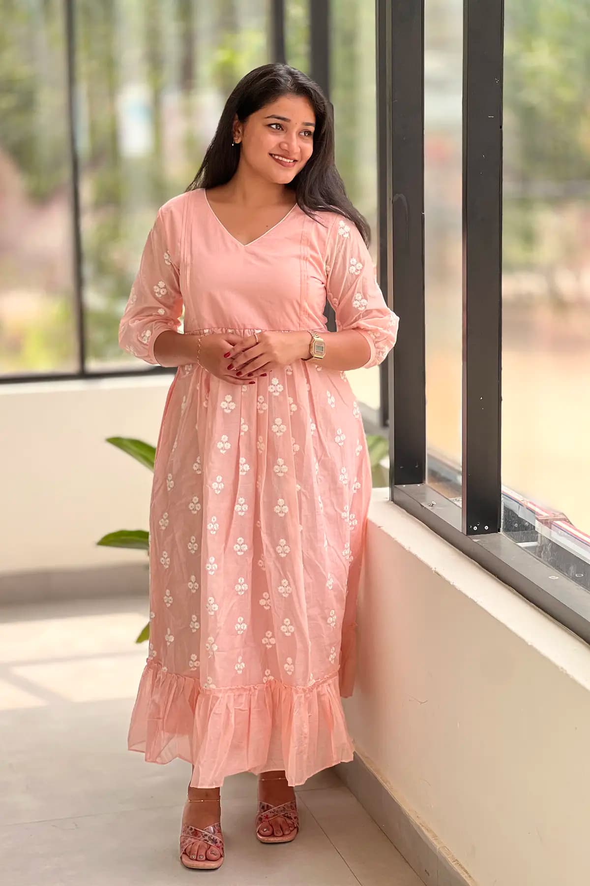 Florista Aline Kurti in Mul Chanderi - Light Peach