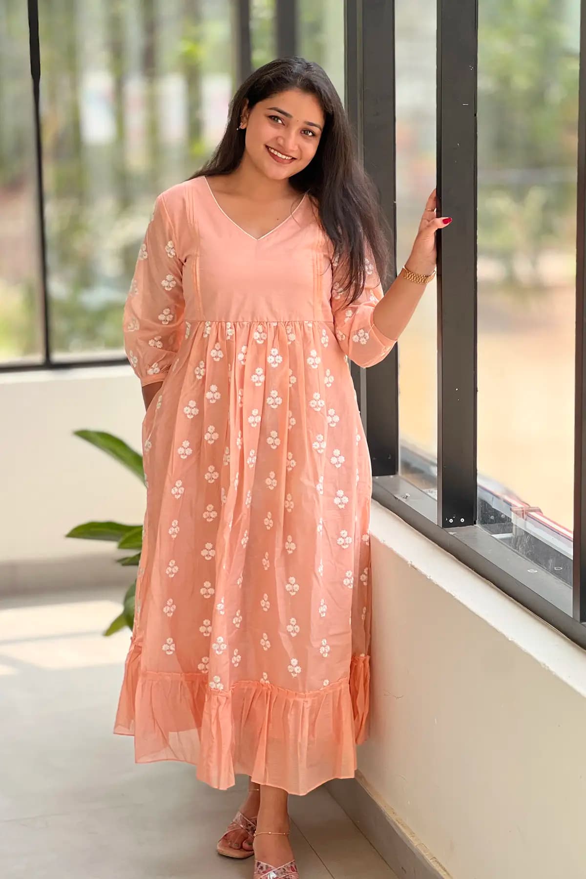 Florista Aline Kurti in Mul Chanderi - Orange Peach
