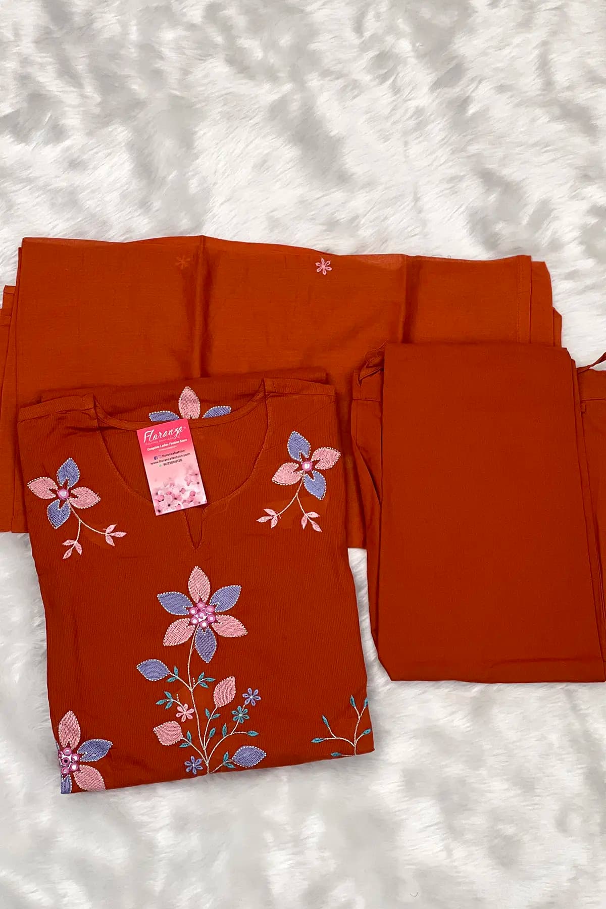 3 Piece Set in  Cotton - Brick Orange