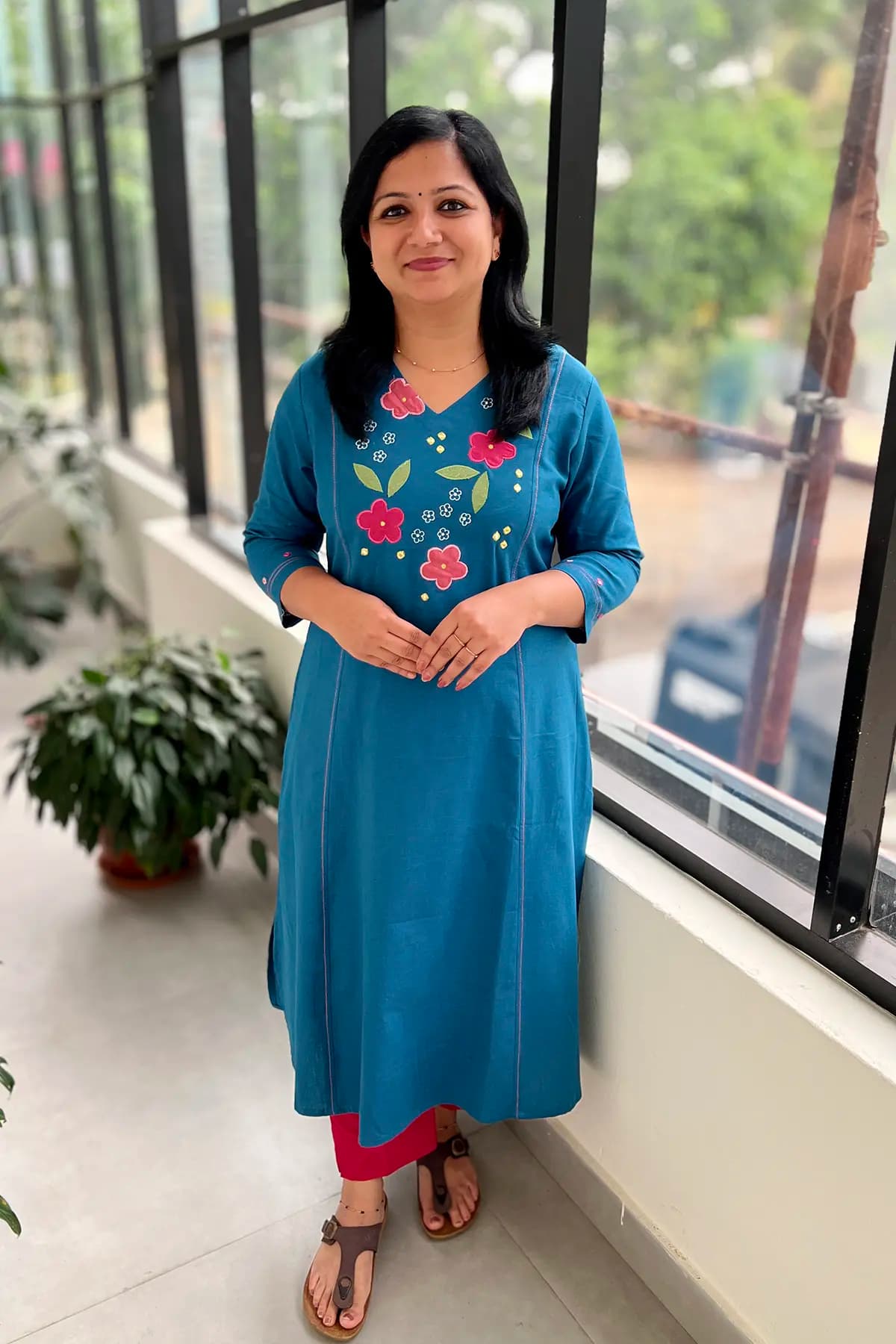 Anvita Brand Kurti In Cotton - Teal Blue
