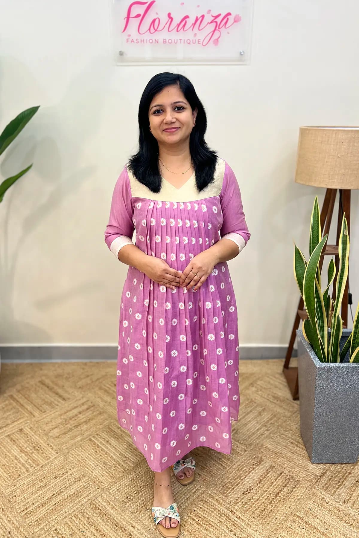 Florista Kurti in Cotton Silk mix Chanderi - Lavender
