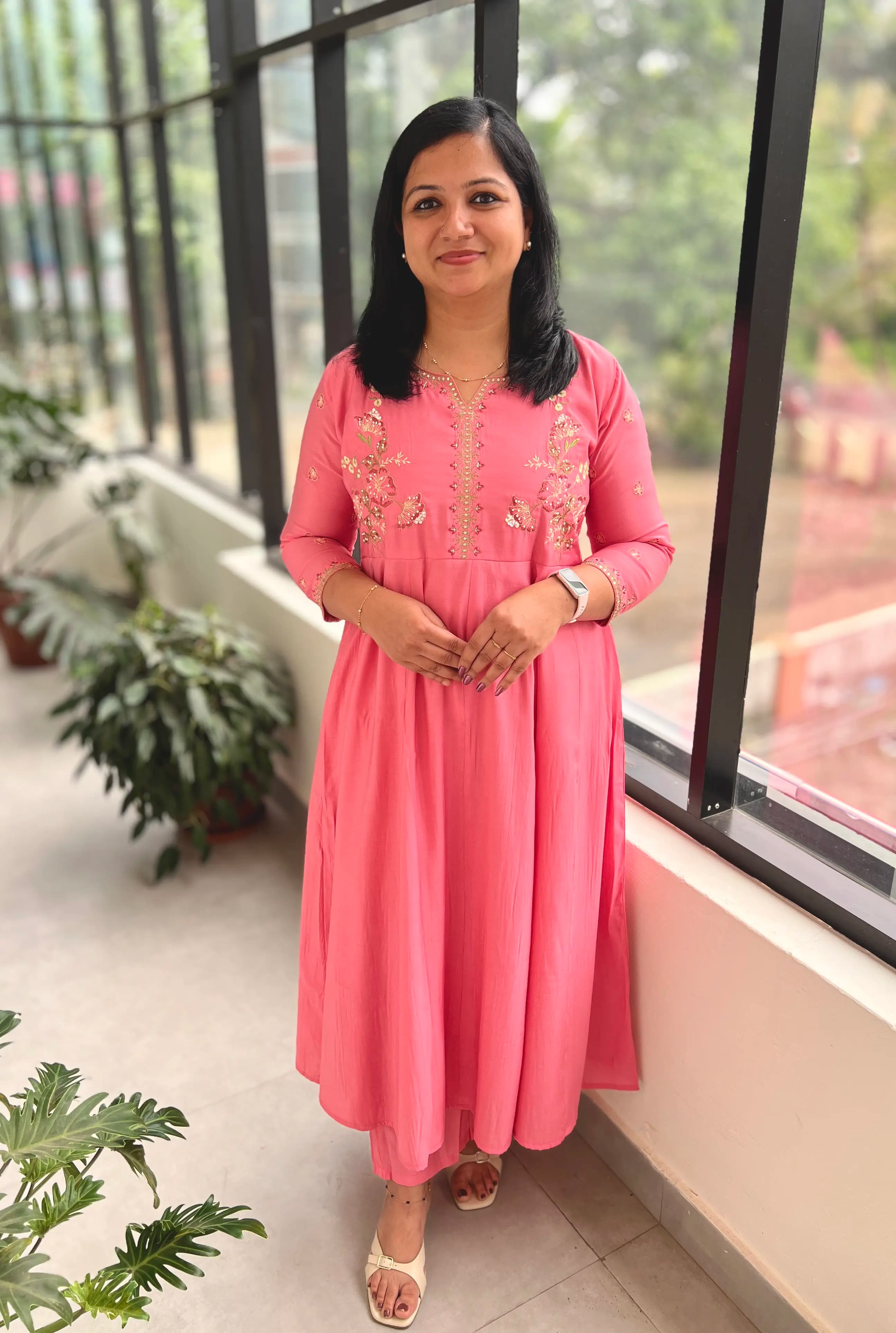 2 Piece Anarkali Co-ord set in Mul-Chanderi - Pinkish Peach