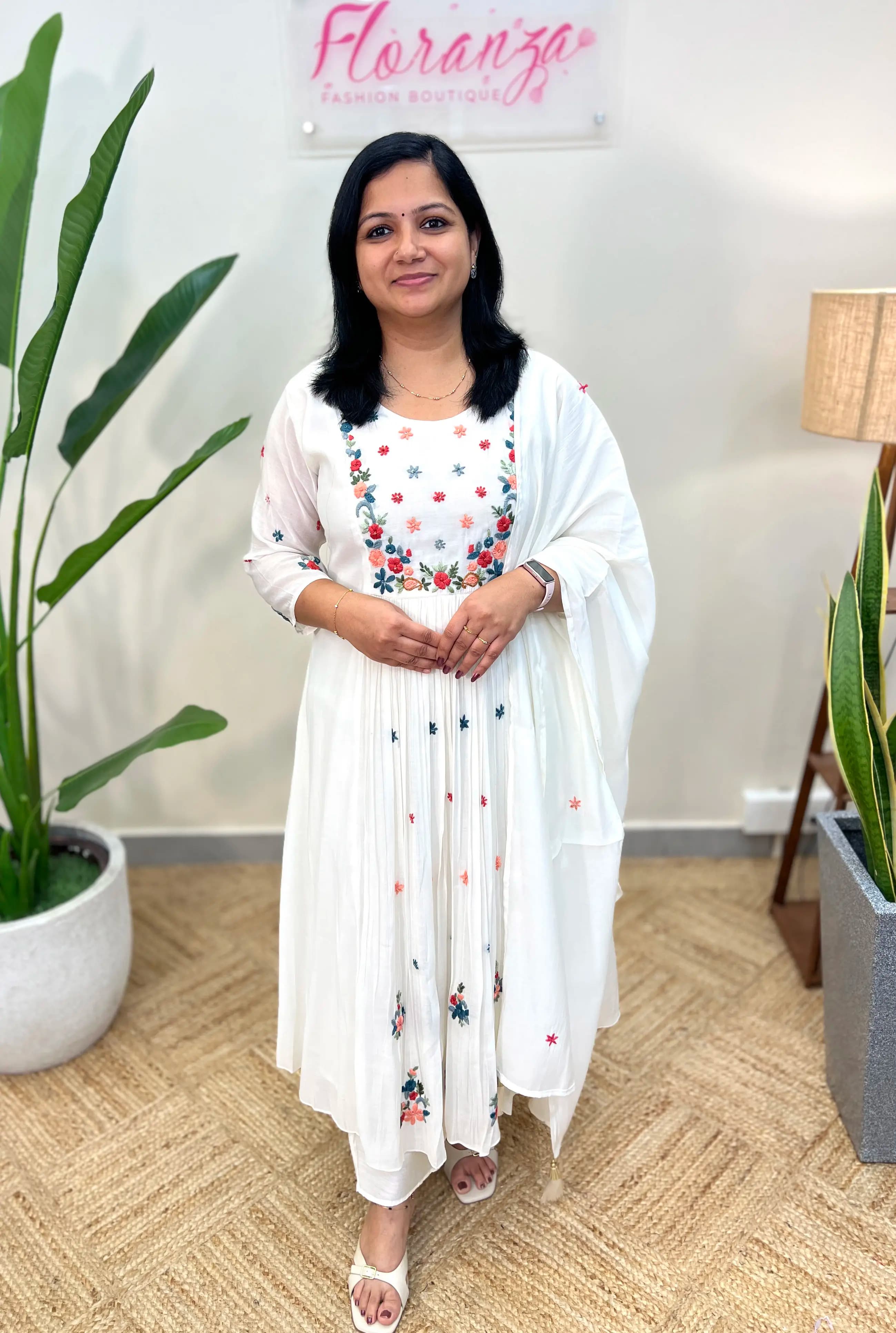 Premium 3 Piece Set In Mul-Chanderi - Off-white