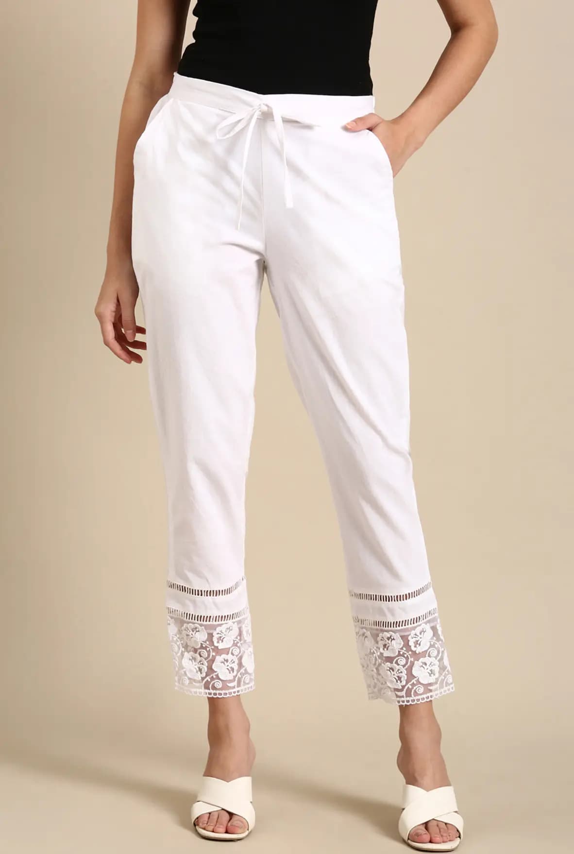 Lace Pant with Floral Lace - White