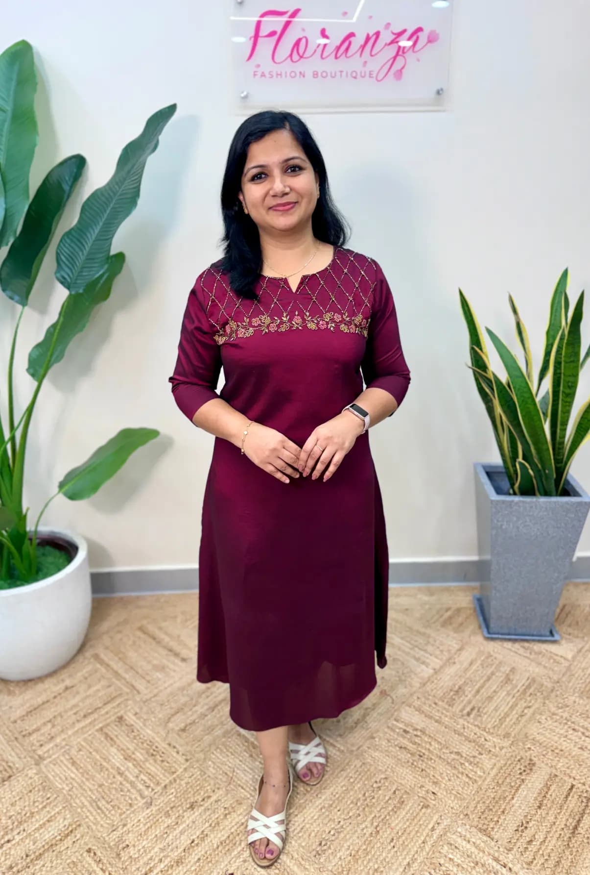 Semi Silk Handwork Kurti - Wine plus Grape