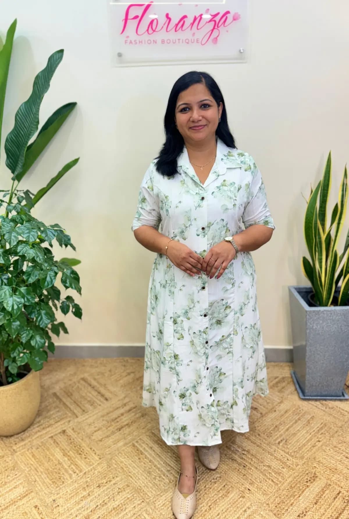 Florista Indo-Western Dress in Imported Fabric - White with Pista Green