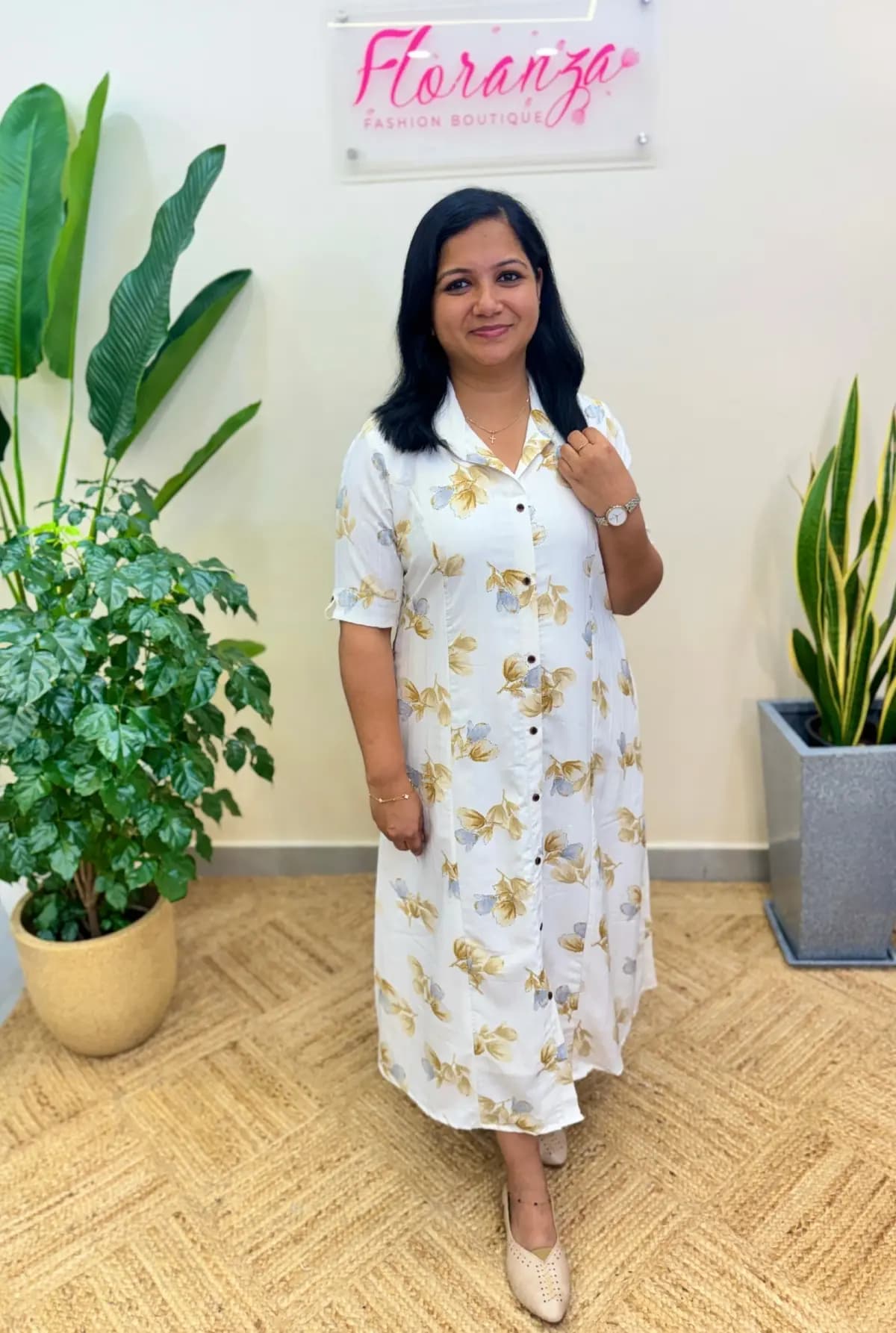 Florista Indo-Western Dress in Imported Fabric - White with Yellow