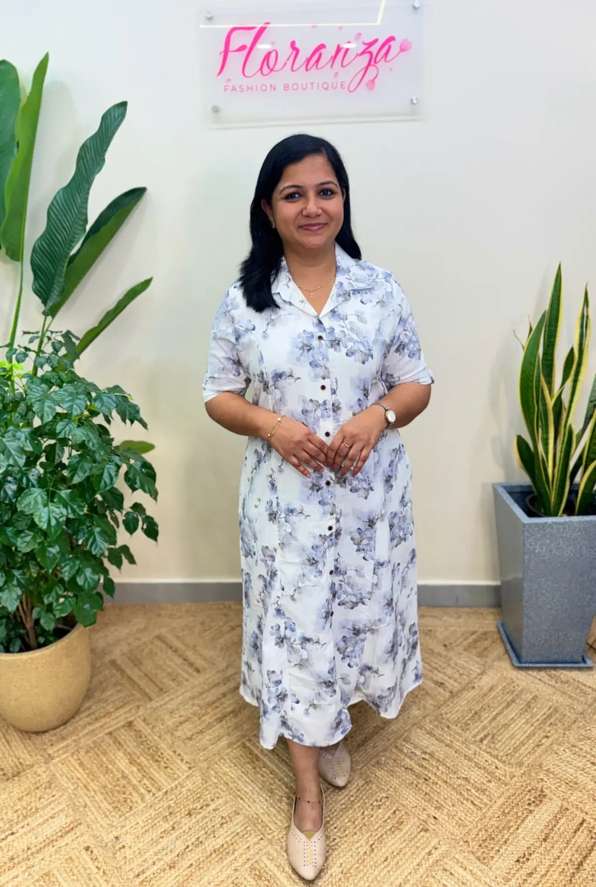 Florista Indo-Western Dress in Imported Fabric - White with Ash