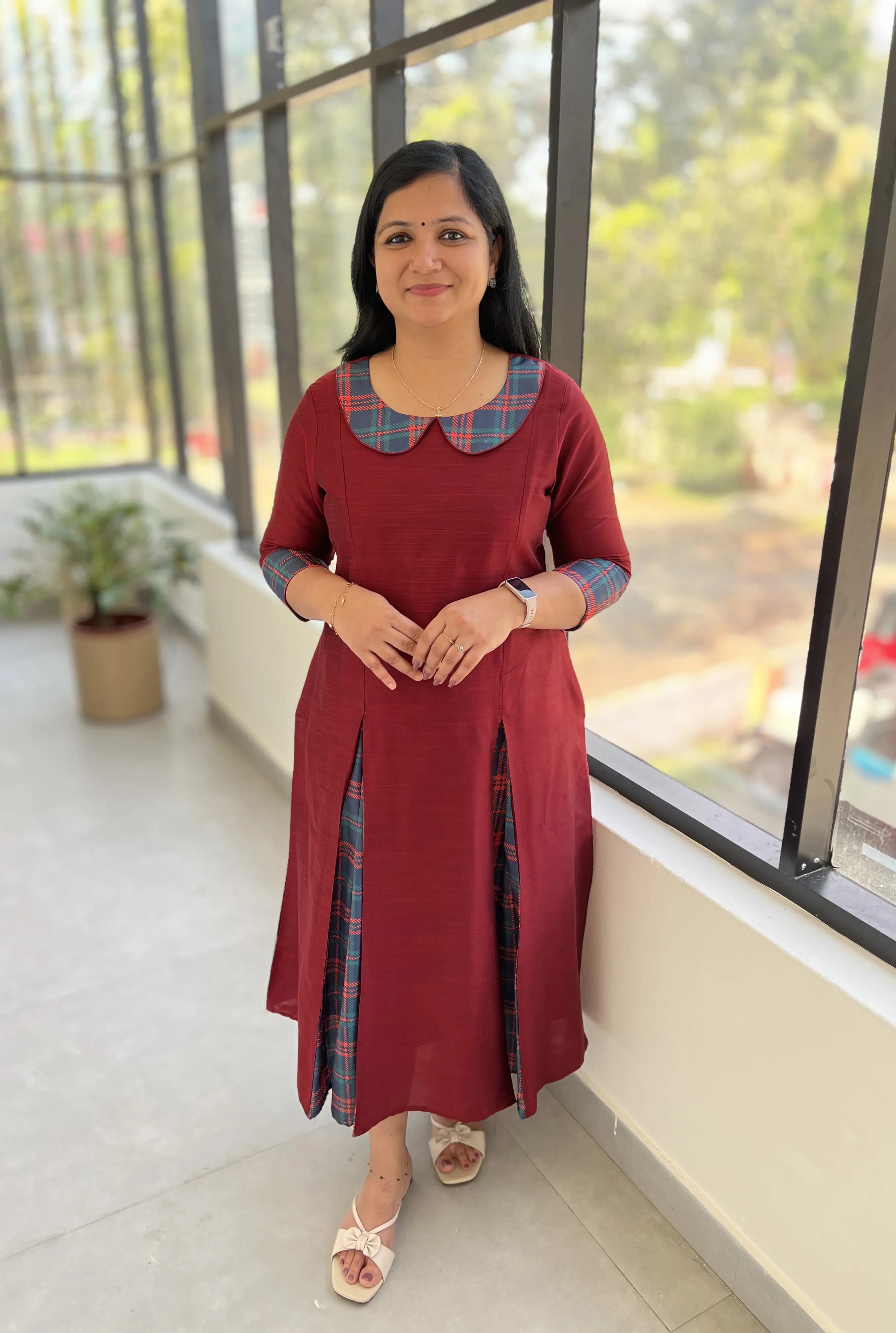 Florista X’mas- Frock Model Kurti in Slub Silk - Reddish Maroon