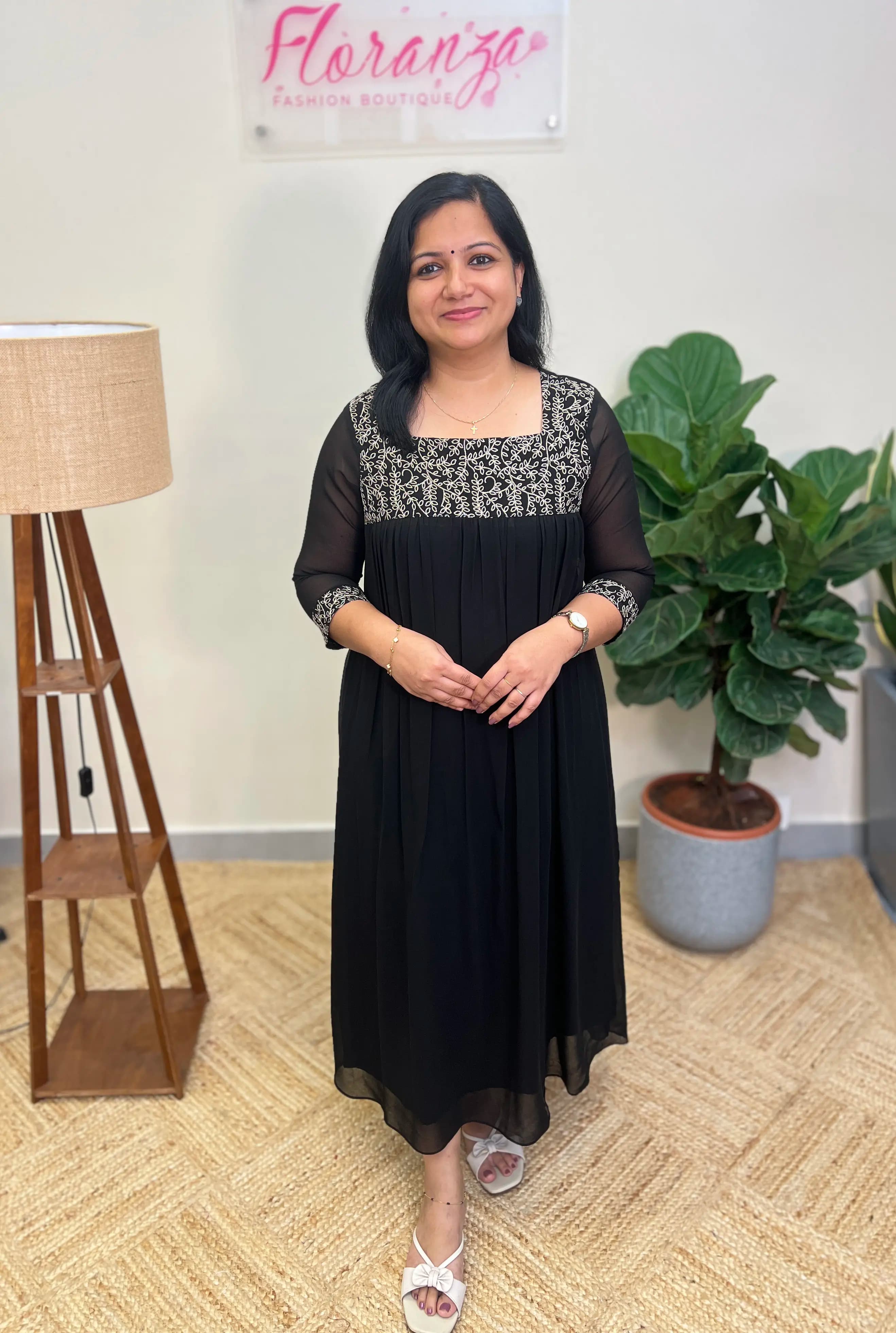 Florista Kurti in Blooming Georgette - Black