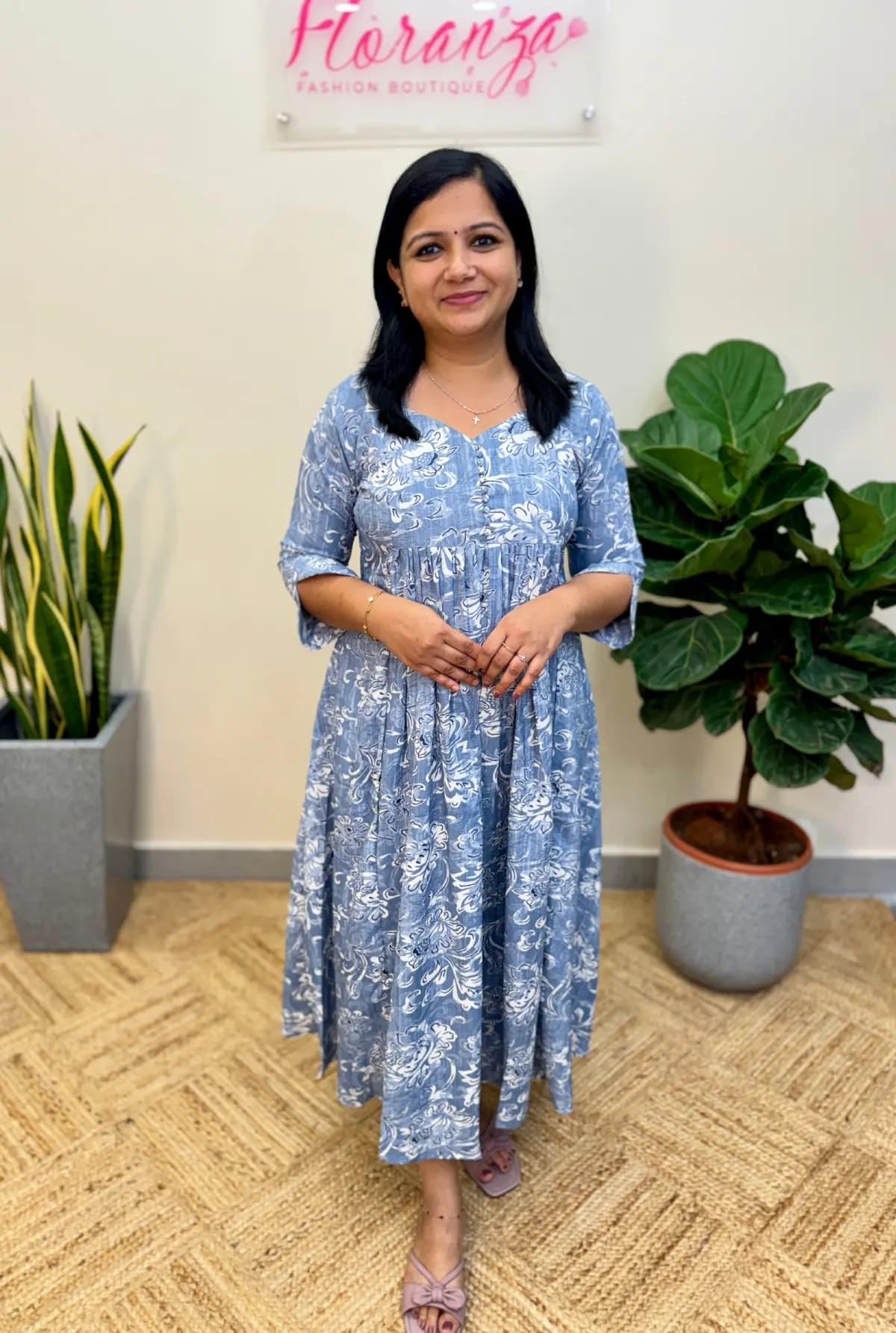 Digital Print Kurti in Imported Fabric - Greyish Blue