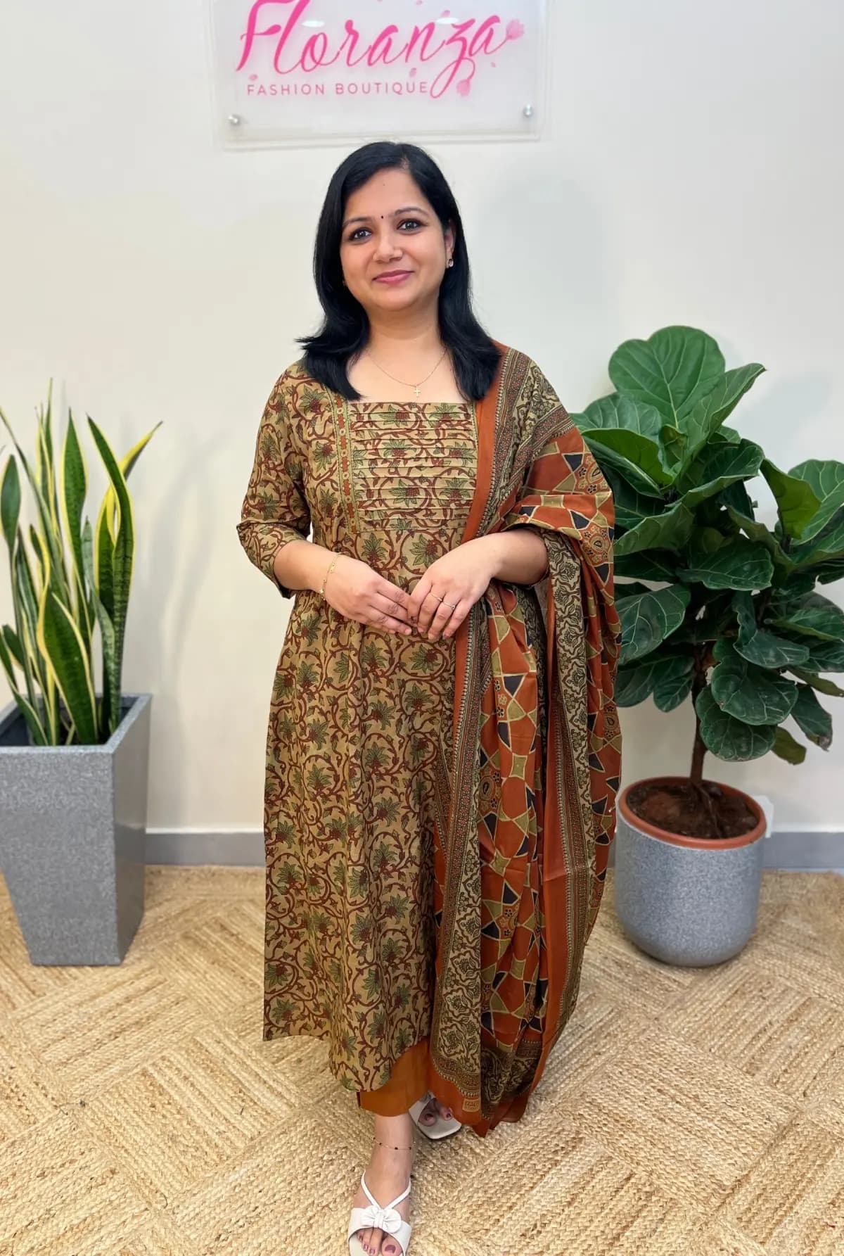 Florista 3 piece set in Cotton - Brick n Rust mix