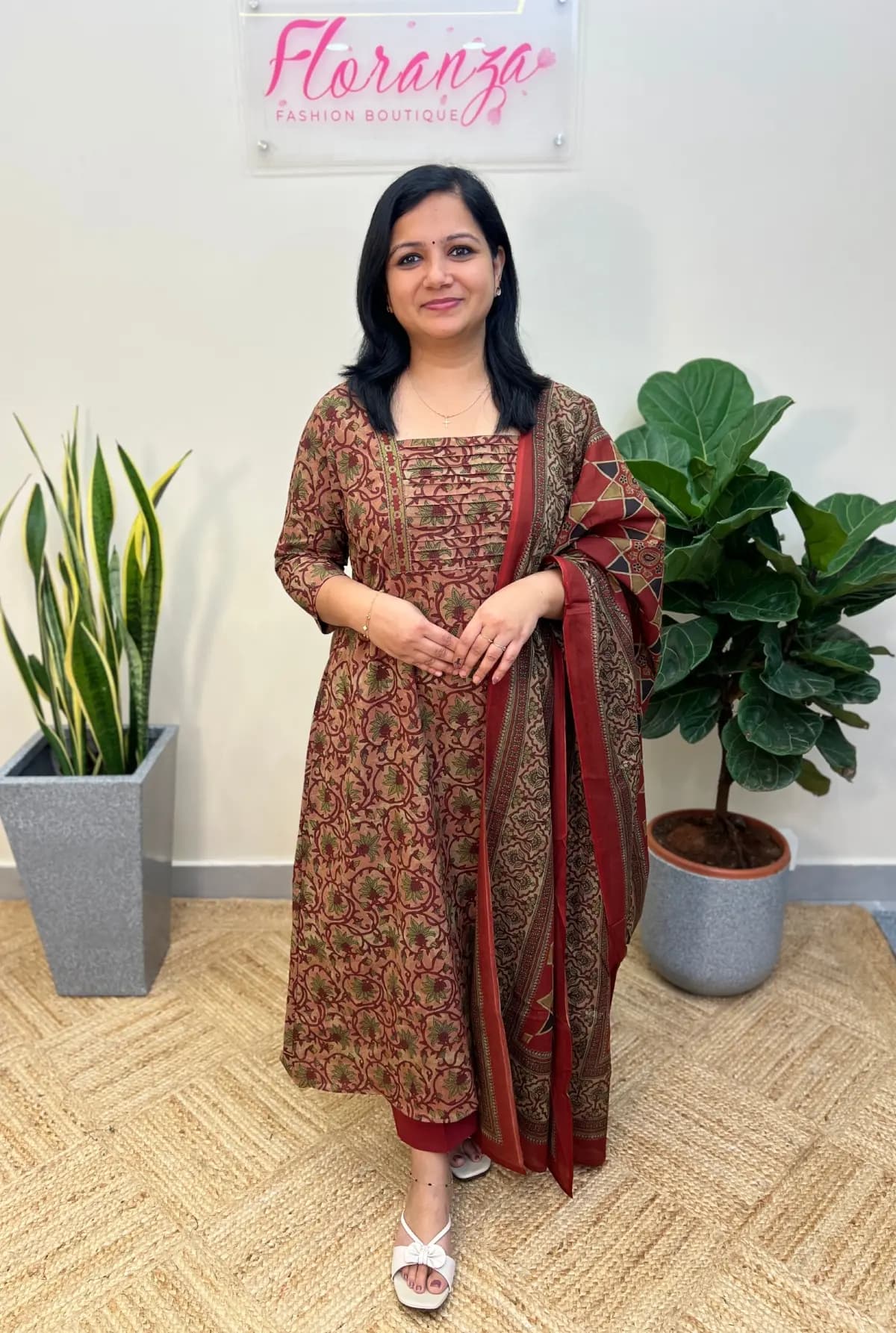 Florista 3 piece set in Cotton - Brick Maroon mix