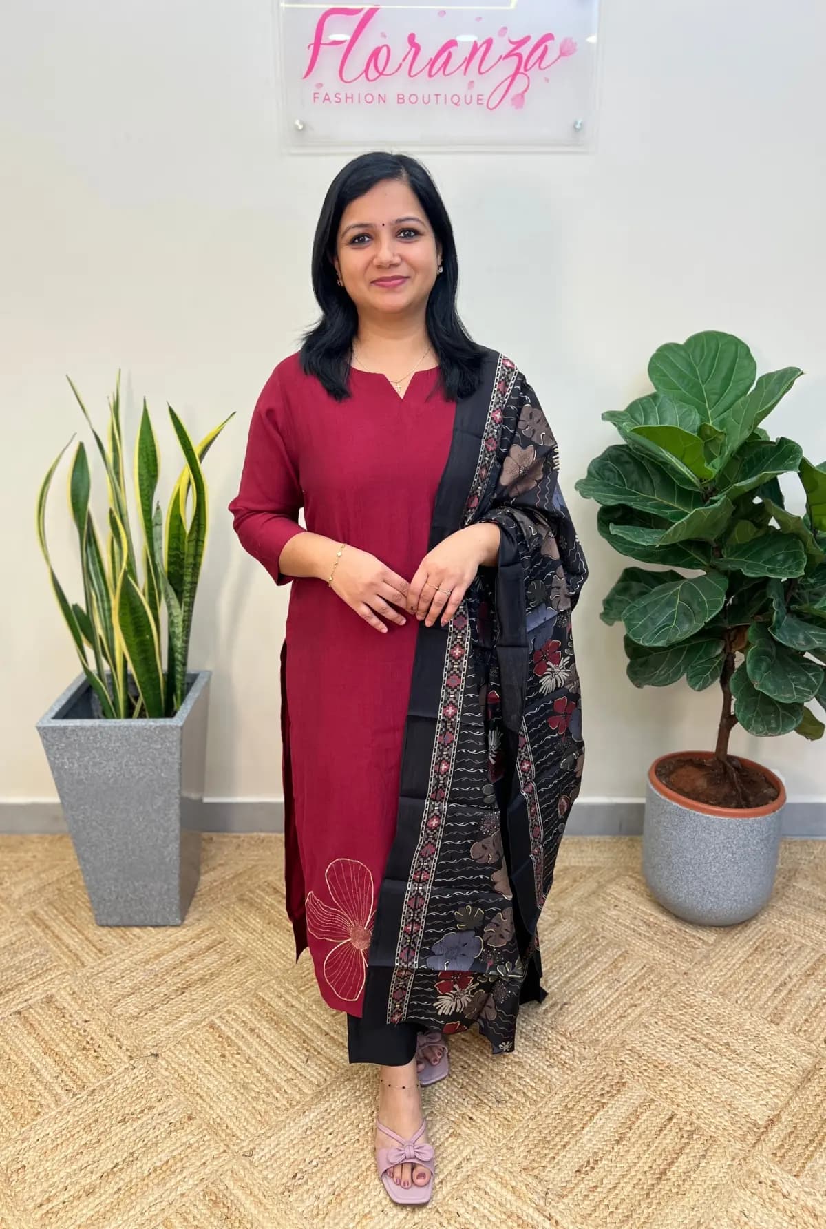 3 Piece Set in Vatican Silk - Dark Maroon n Black