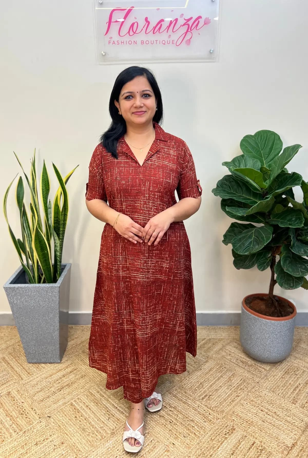 Co-ord Set in Printed Cotton - Brick n Chiku mix