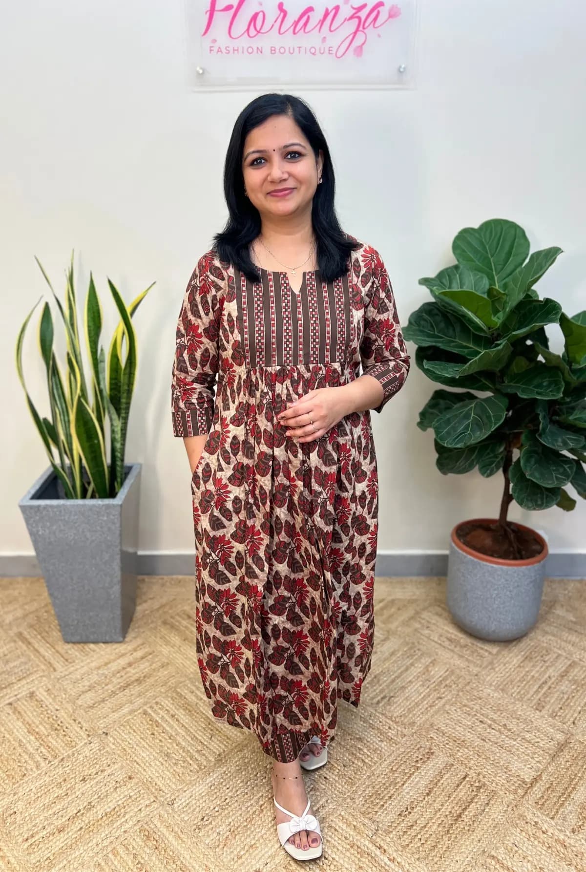 Florista Top and Bottom set in Cotton - Dark Chiku n Maroon mix